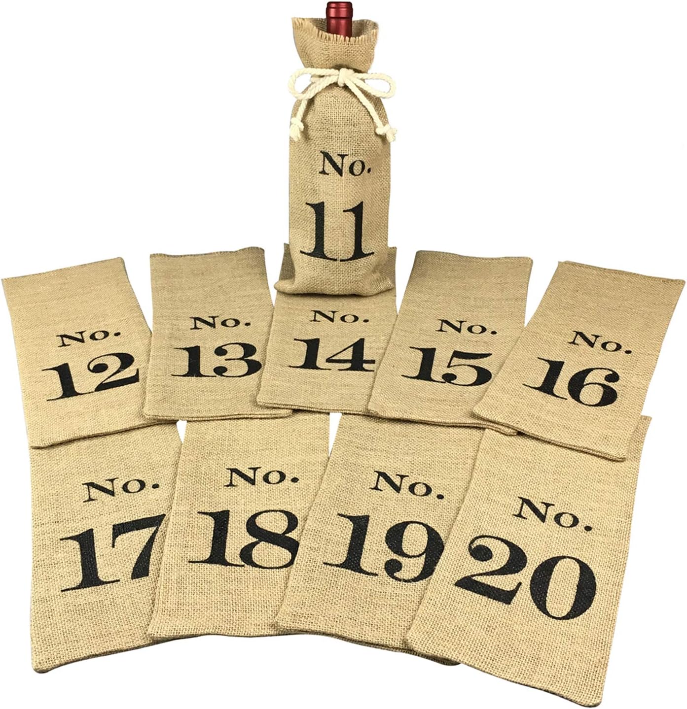 11 to 20 Burlap Table Number Wine Bags, Table Numbers for Wedding, Wine Tasting Bags, Set of 10