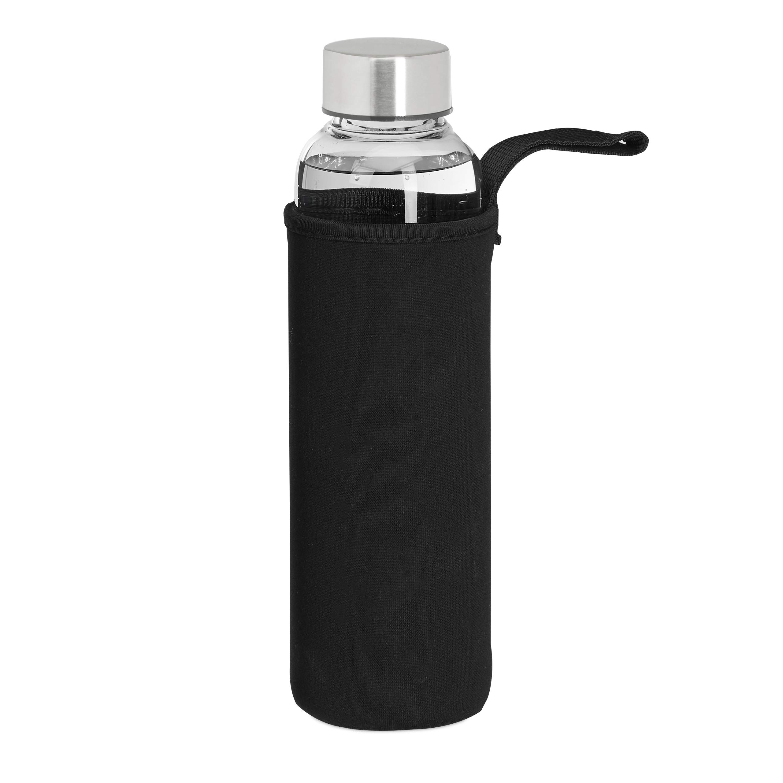 Relaxdays glazen waterfles met rvs deksel, set van 8, 500 ml