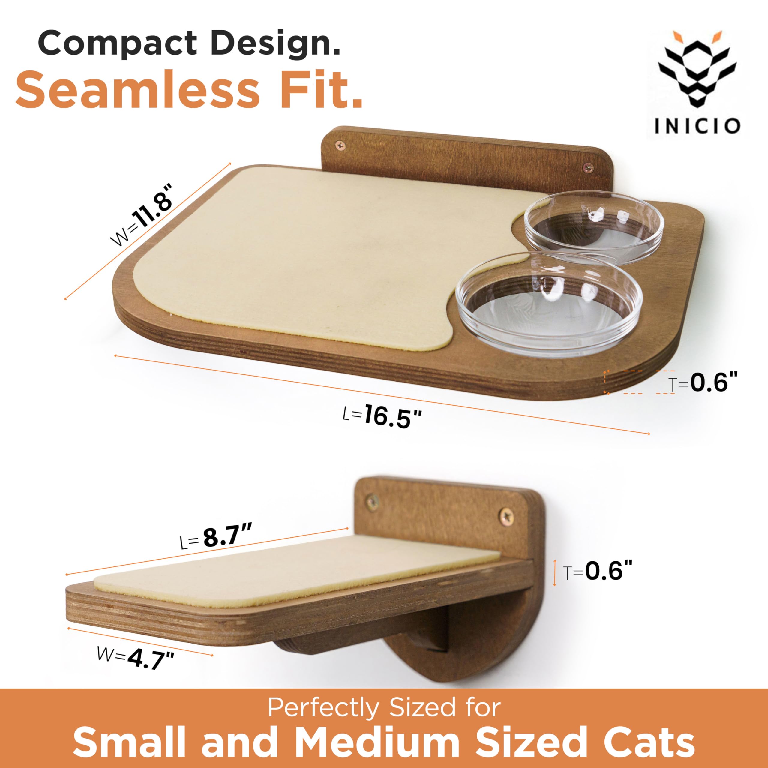 INICIO Mensole da parete per gatti – Stazione di alimentazione a prova di cane con ripiani montati a parete, resistente mensola galleggiante in betulla a 3 gradini per gatti fino a 6,8 kg, include