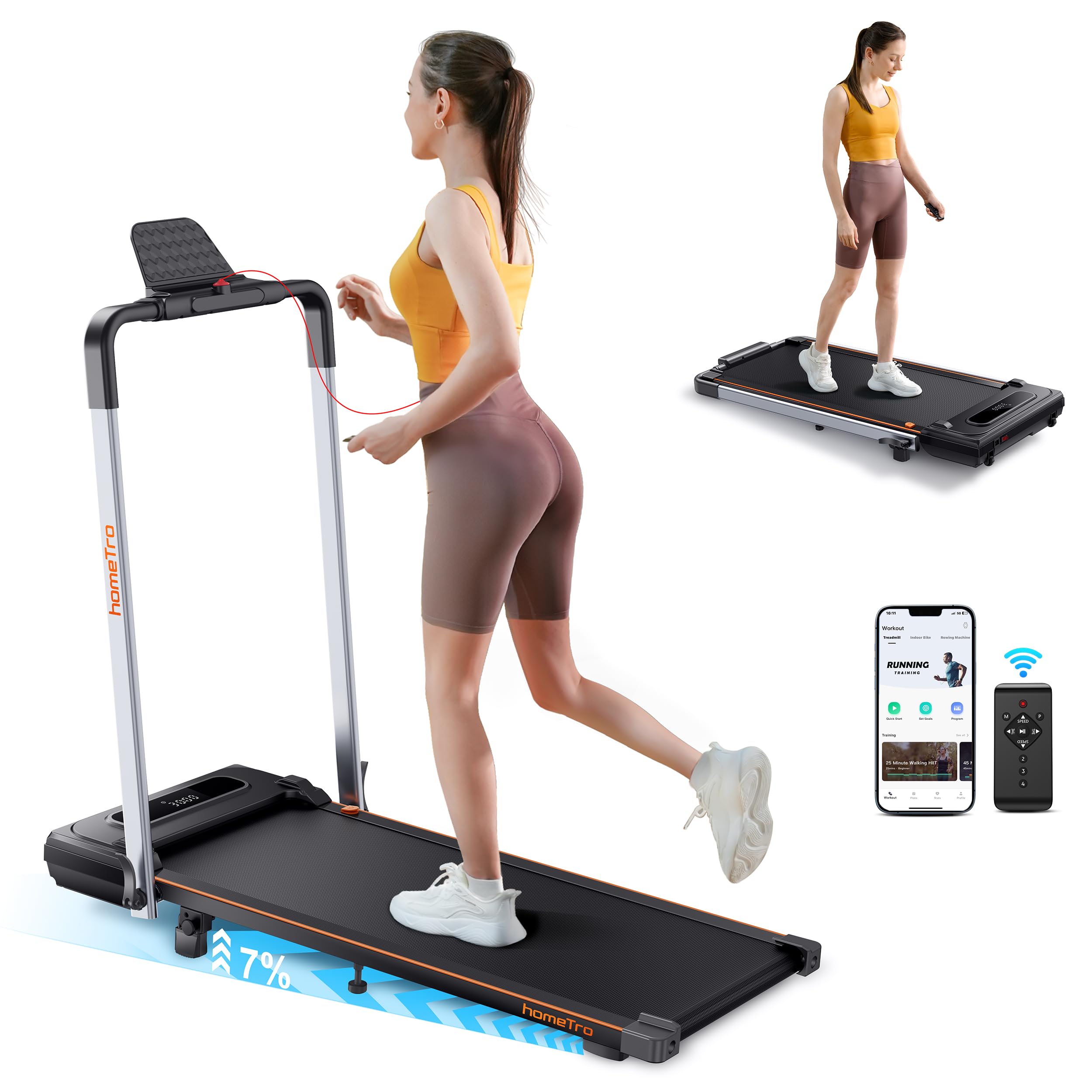 Tapis Roulant Pieghevole 2 in 1 per Casa - Walking Pad con Pendenza Regolabile, Schermo LED e Telecomando - Compatibile App, Design Salvaspazio per Sotto Scrivania/Ufficio