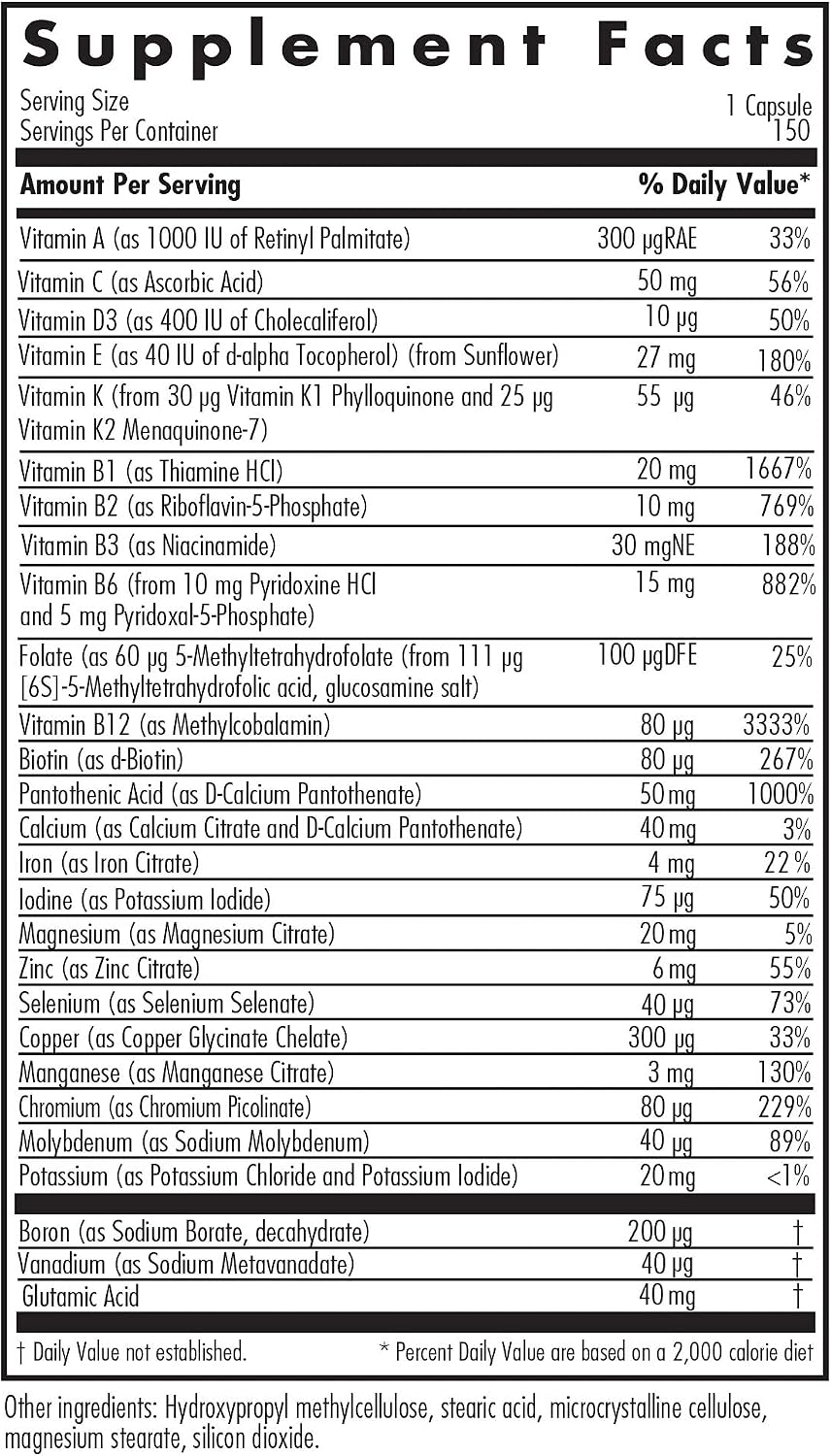 Allergy Research Group - Multi-Vi-Min - Complete Multivitamin-Mineral Hypoallergenic - 150 Vegetarian Capsules