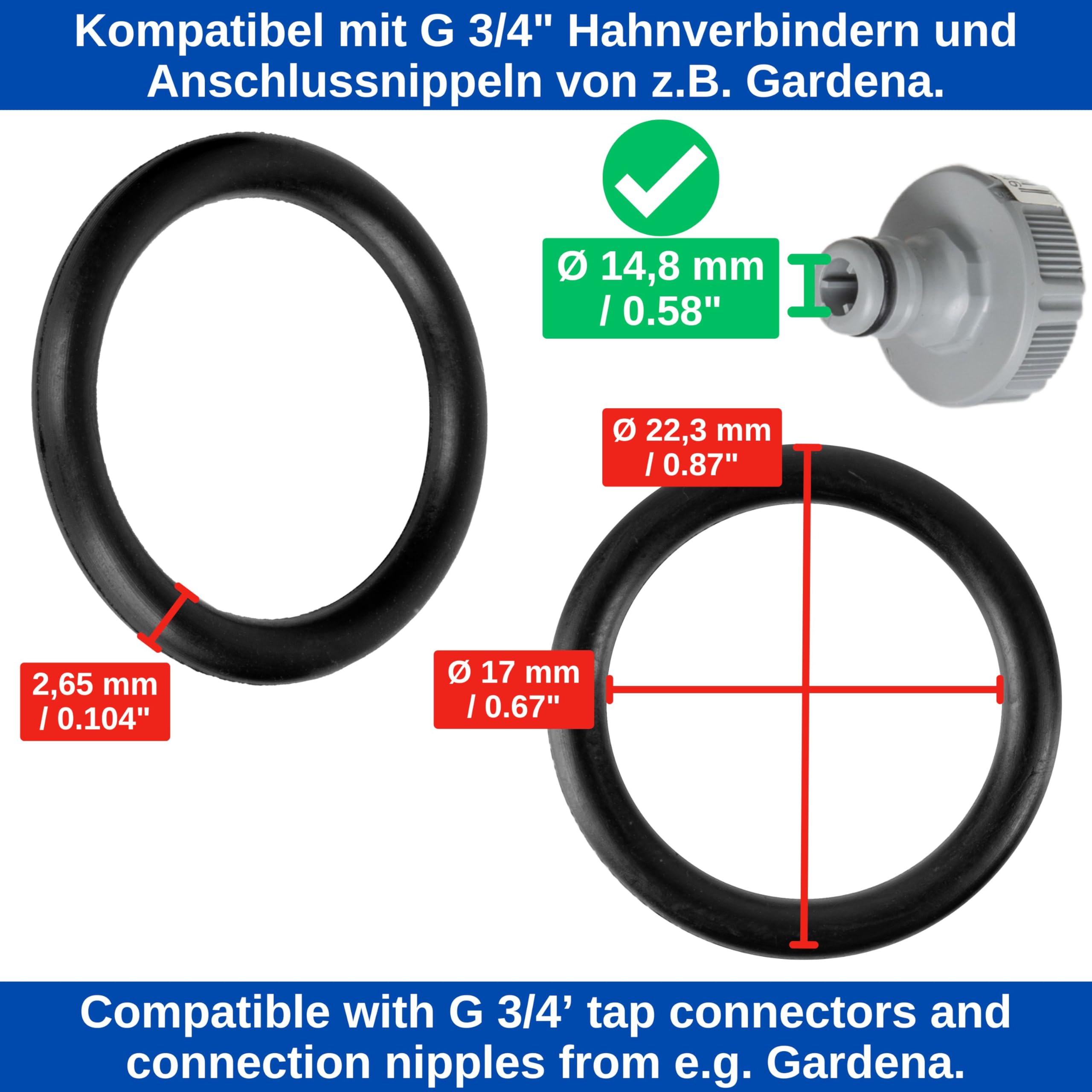 Replacement O-ring set, 25 pieces, for G 3/4" inch garden plug-in systems, compatible with Gardena 26.5 mm tap connector - Image 4