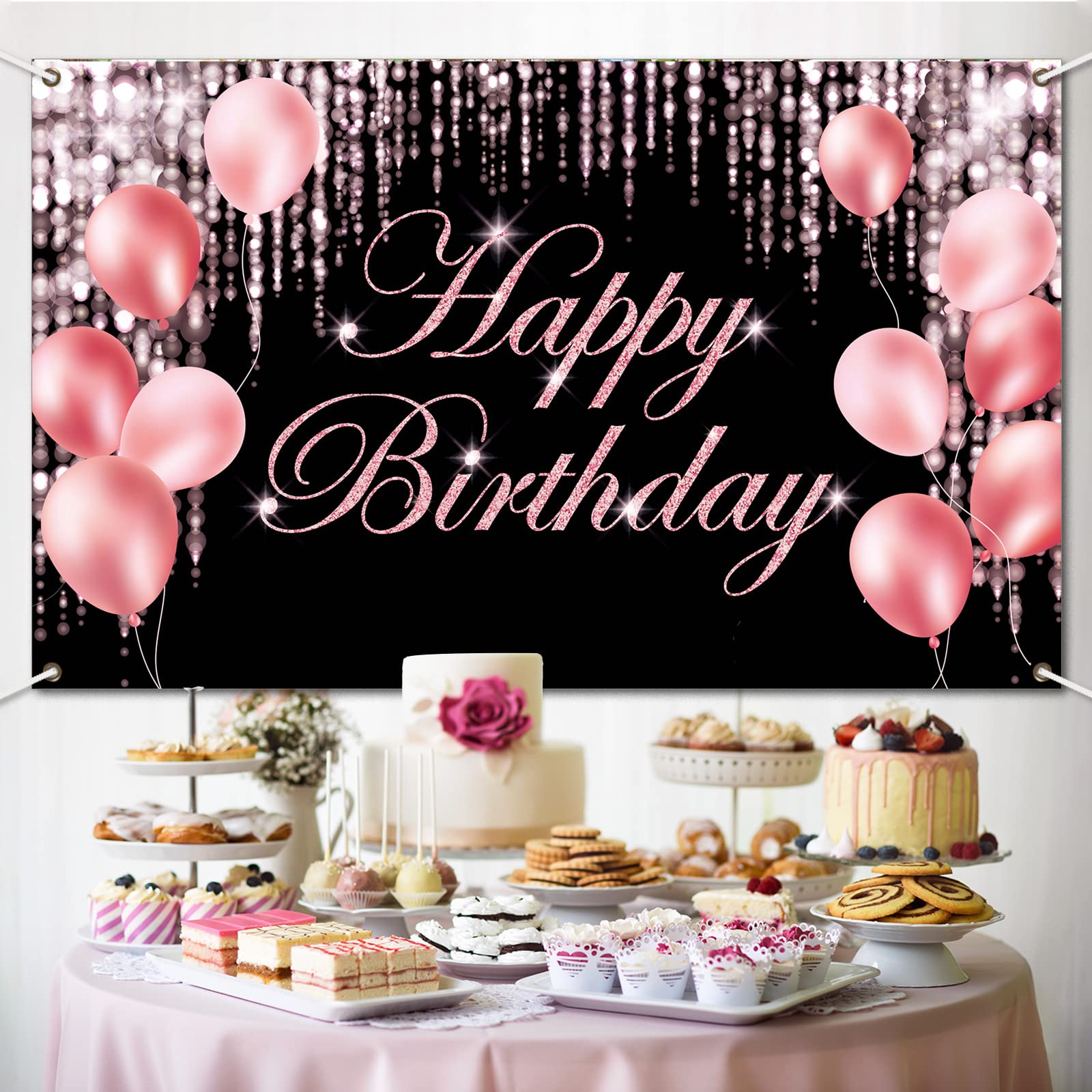 Snapklik.com : Pink Happy Birthday Decoration Pink Banner Backdrop ...