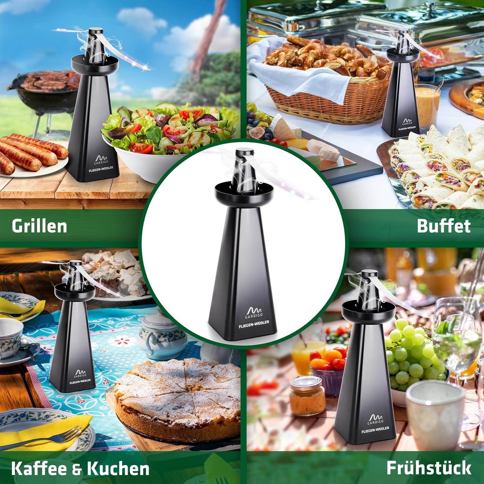 GARDIGO® Wespenwedler - 2er Set I Fliegenwedler mit Wespen Abwehr Schale | Fliegenabwehr, Fliegenvertreiber, Wespenschutz, Mückenabwehr | Insektenschutz