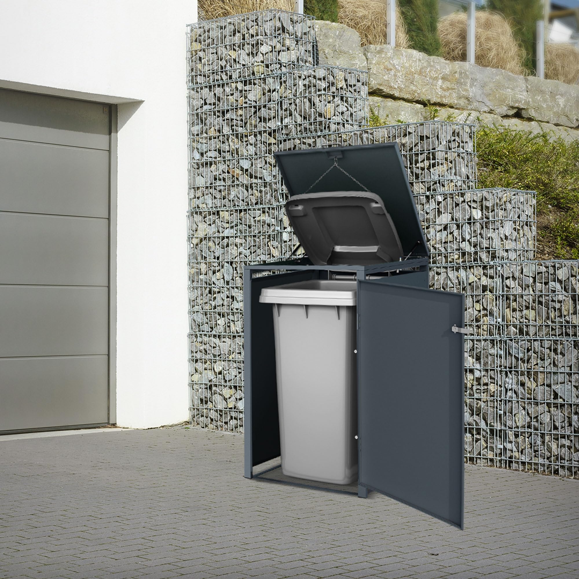 ML-Design Box pour 1 Poubelle, jusqu'à 240L, 68 x 80 x 116,3 cm, en Acier, Anthracite/Aspect Rouillé Rouge-Brun, Résistant aux Intempéries, Habillage de Poubelle Verrouillable, Conteneur Abri Hangar