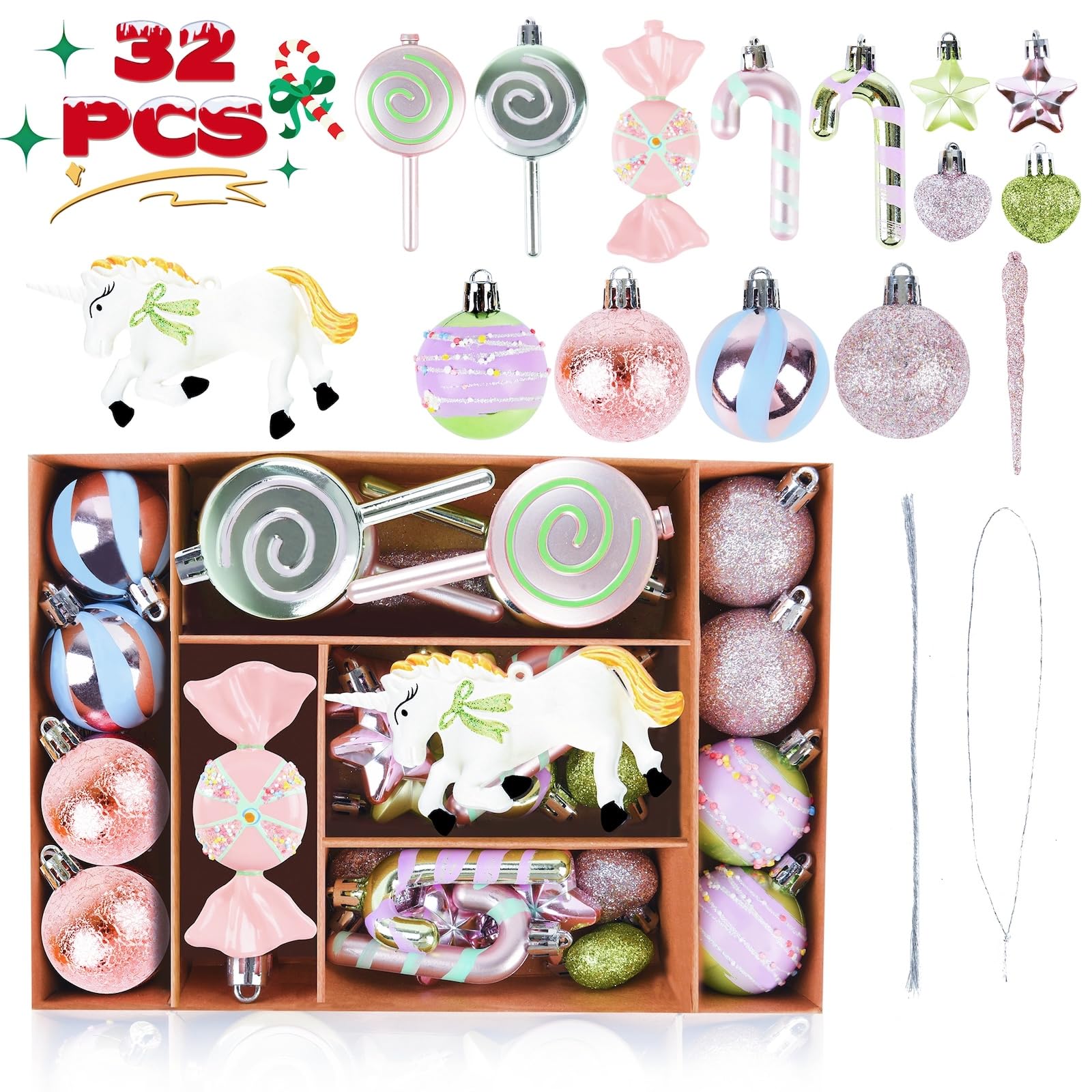 Amazon.com: 32PCS Colorful Candy Ornament Set for Mini Christmas