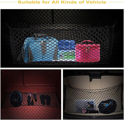 Miniatura 2 de Red de carga para SUV, bolsa de almacenamiento trasera universal para automóvil, pequeña malla elástica, organizador de red de bolsillo con 4