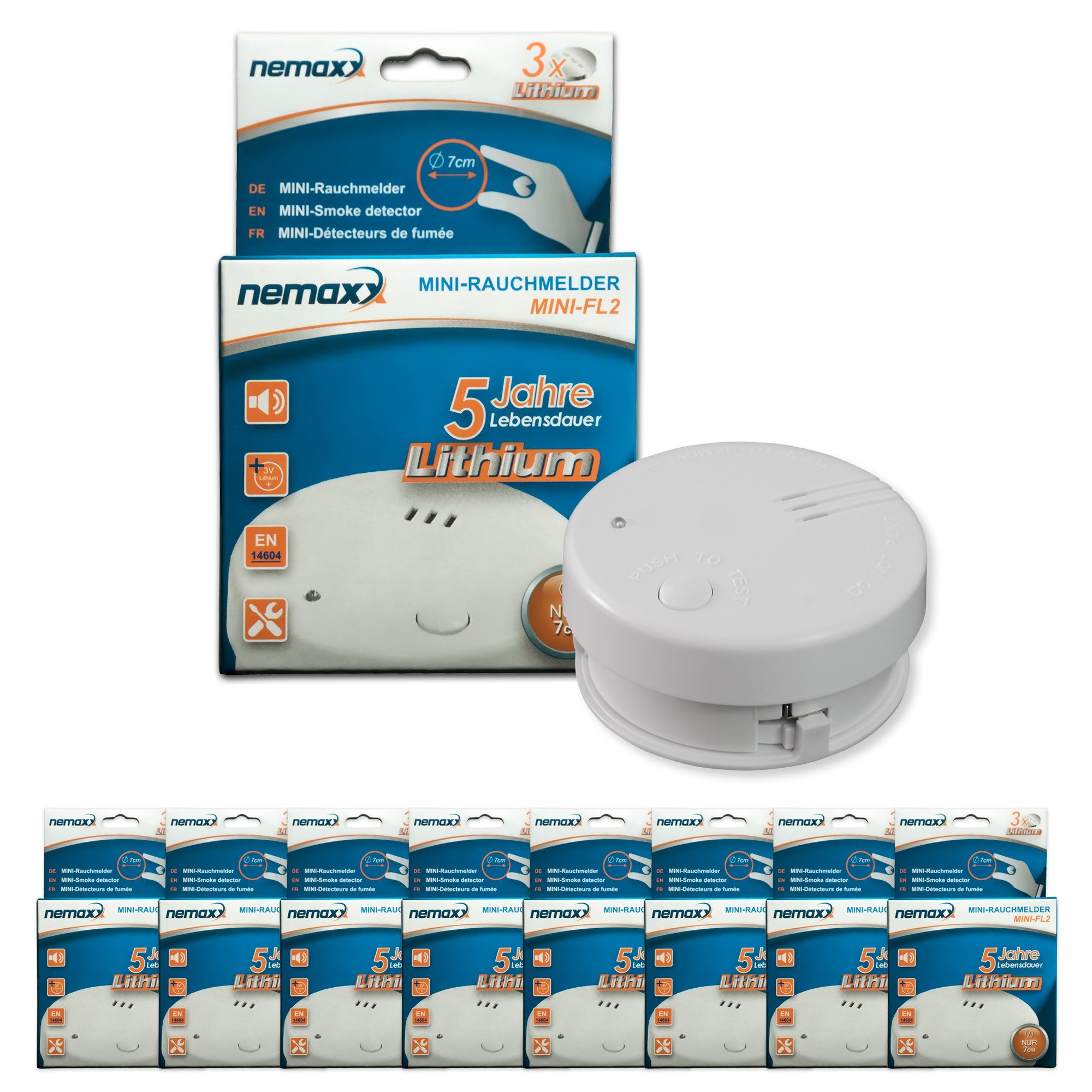Nemaxx Mini-FL2 - Pack de 8 detectores de Humo (Certificado EN 14604)