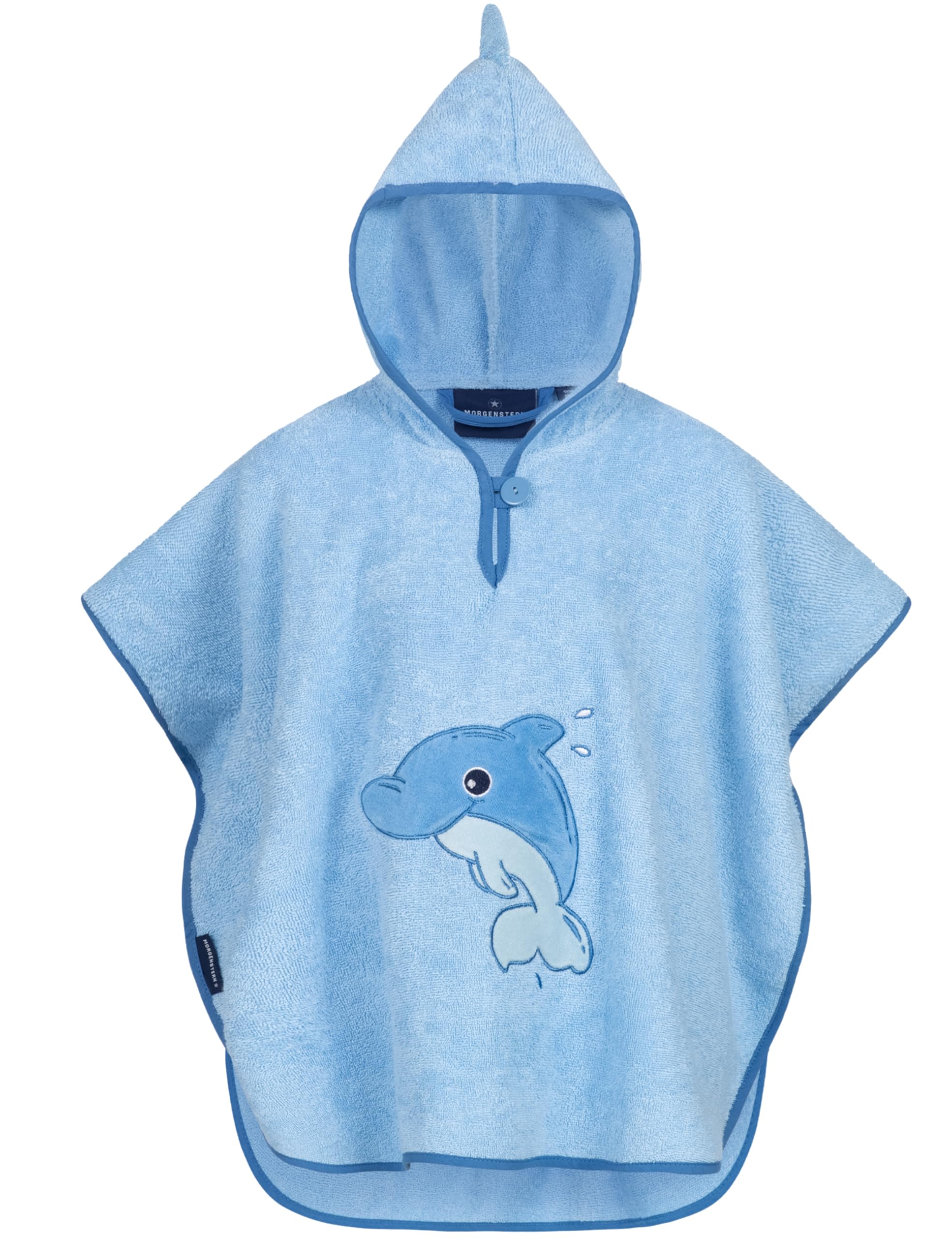 Morgenstern Badeponcho mit Kapuze Kinder Baby 1-5 Jahre Mädchen Jungen 100% Baumwolle Frottee OEKO TEX® Handtuch Badetuch Poncho Kapuzenhandtuch Bademantel Hellblau