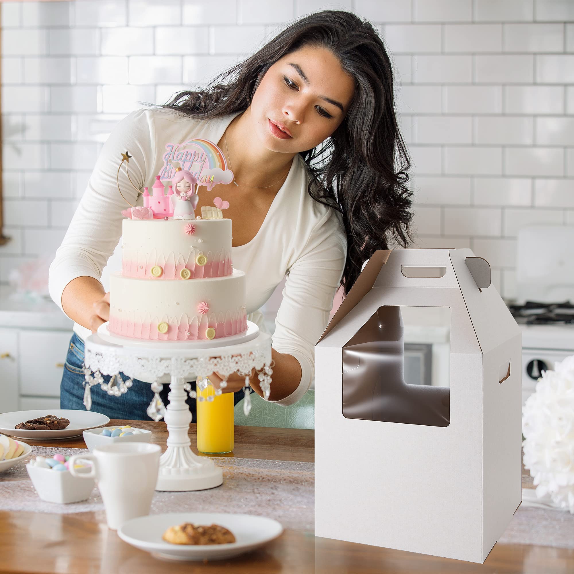 BAKECRAFT Tall Cake Box 12 inch [10 Pack] 12x12 x14 with Window [White