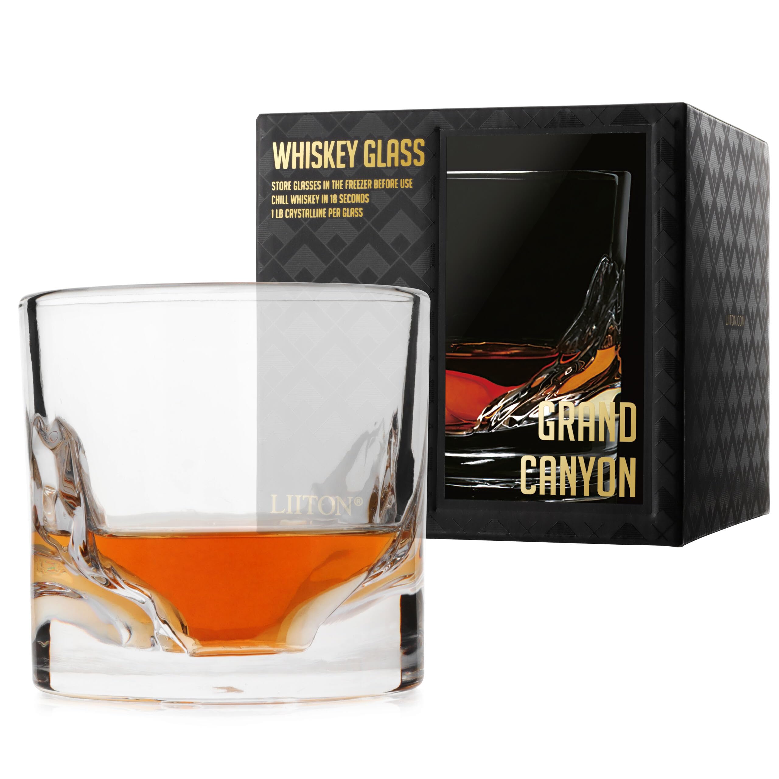 Grand Canyon Whiskey Glasses Set of 1, 1LB Thick Freezable Heavy Crystal, 10 Ounces
