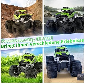 Carox Amphibienfahrzeug Ferngesteuertes Auto, 2.4 Ghz 1500mah RC Auto, Wasserdicht Monstertruck Auto Car Pool Strand Spielzeug für Kinder ab 6 Jahre OX21GRE