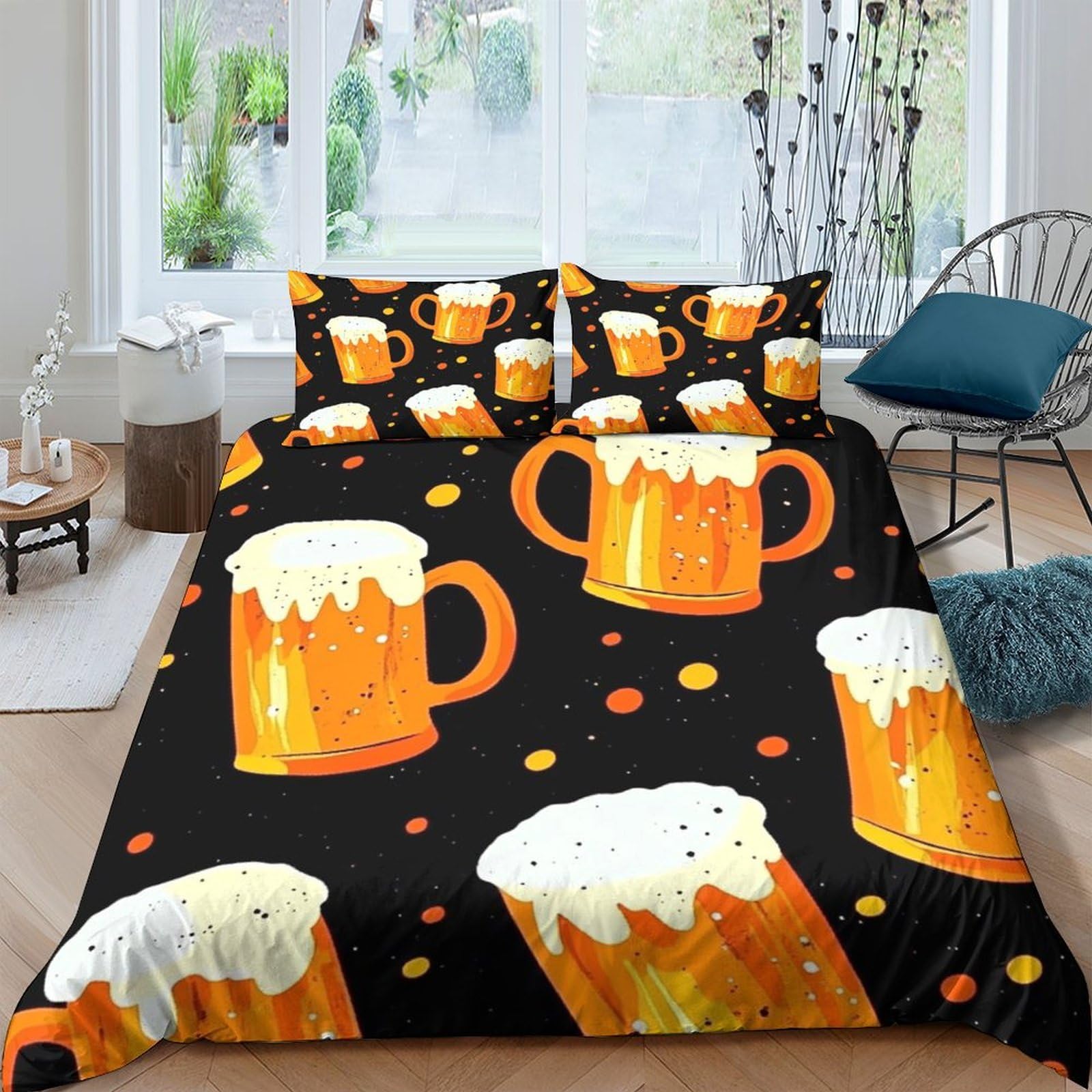 Ctjqhvkz Style-6 3D Printed Beer Mug Fitted Sheet Microfiber Soft Breathable Foam Pattern Mattress Cover For Bedroom Guest Room Single（135X200cm）