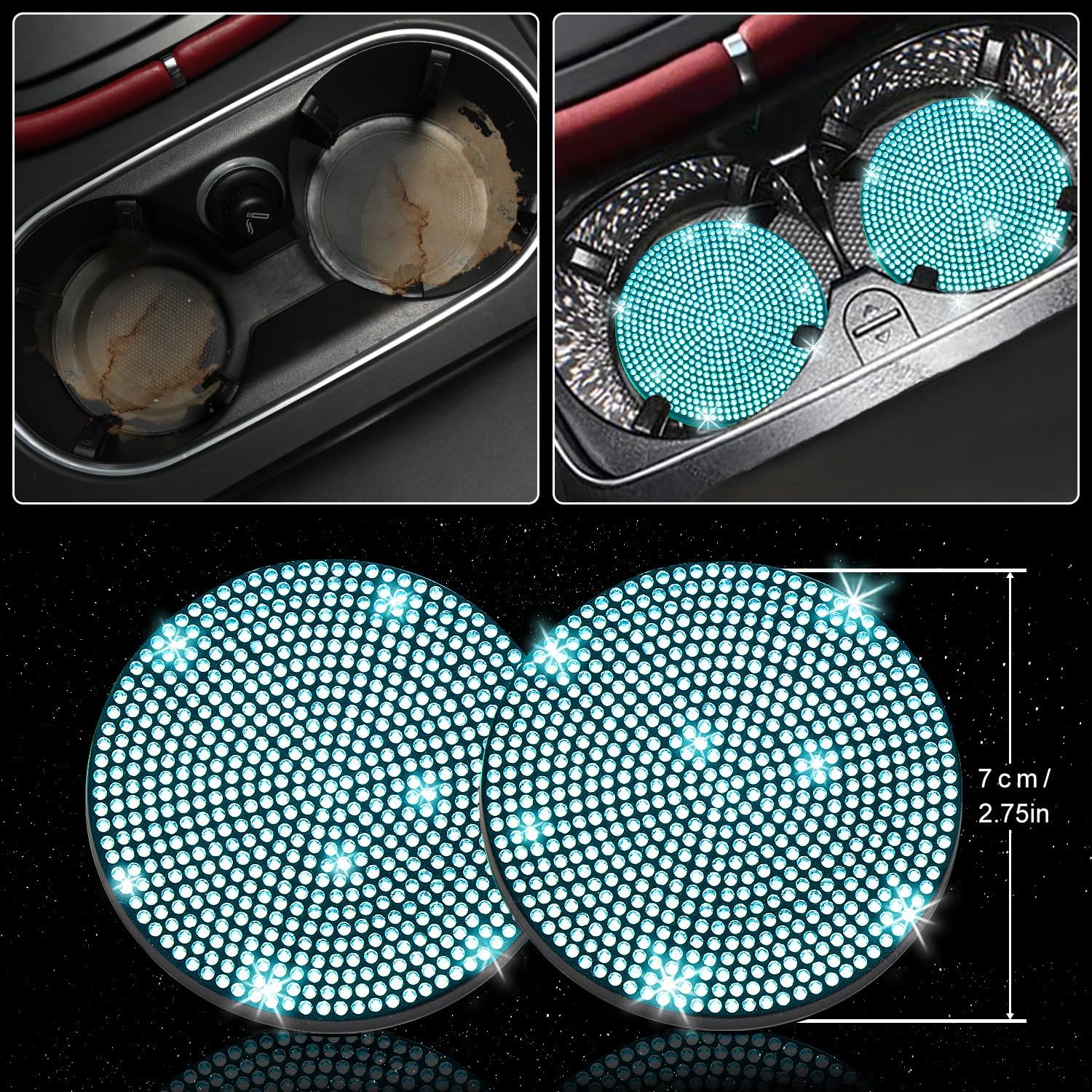 NBTEPEM 8 pcs Bling Car Accessories Set for Women, Steering Wheel Cover, Sparkly Seat Belt Covers, Bling Gear Shift Cover, Universal Fit Most Cars (Aquamarine Diamond) - Image 5