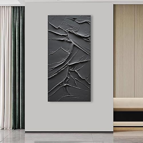 Miniatura 7 de NANKAI Arte pintado a mano en lienzo negro para pared, 48 x 24 pulgadas, pintura al óleo moderna abstracta contemporánea, arte de pared con textura,