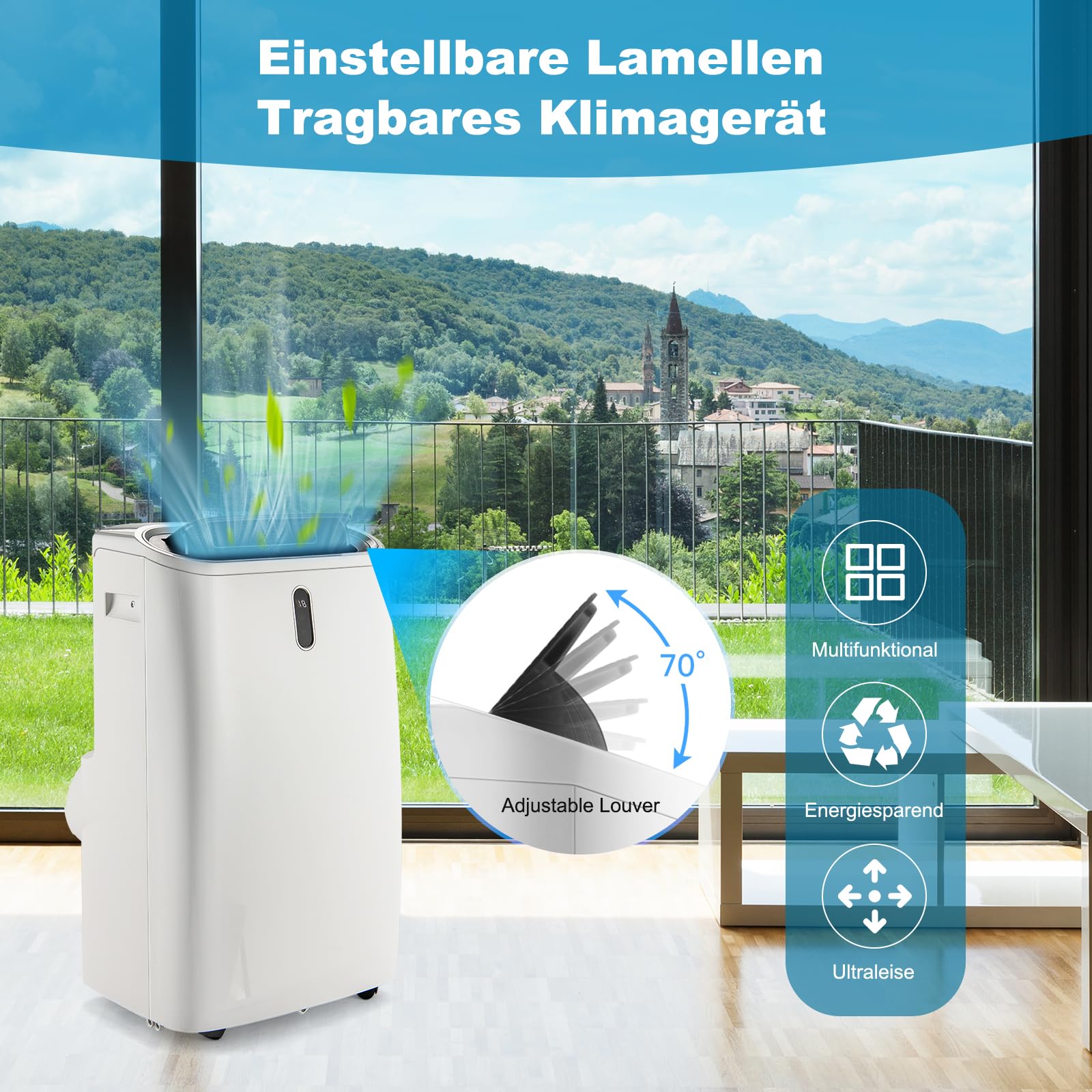 GYMAX Klimaanlage Mobil, 16000 BTU Klimagerät mit Abluftschlauch | Kühlen, Heizen, Entfeuchten, Belüften, Schlafmodus, 3 Windgeschwindigkeiten, 24H-Timer, WIFI