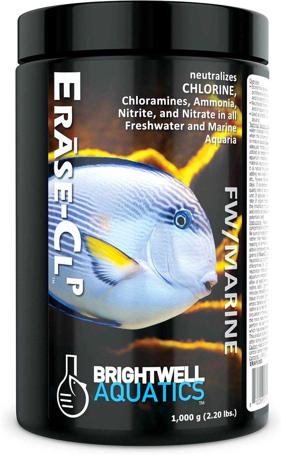 Brightwell Aquatics Erase CL P - Neutralizes Chlorine, Chloramines, Ammonia, Nitrite & Nitrate in Freshwater & Marine Aquariums, 1 Kg