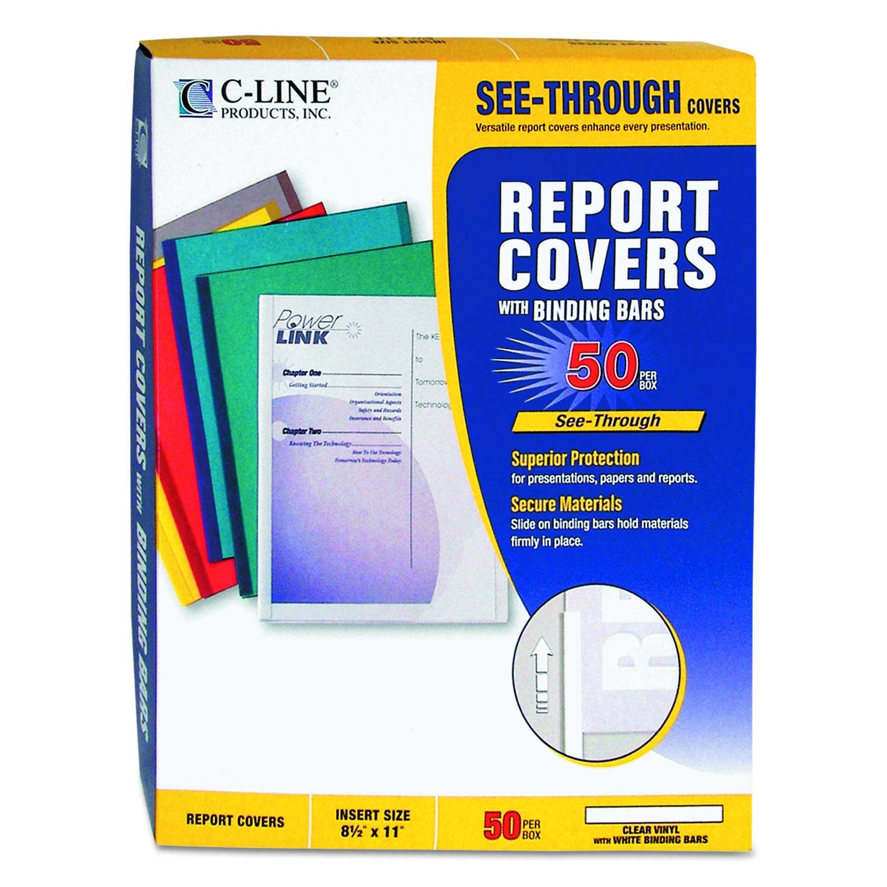 C-Line 21,6 x 27,9 cm relazione Copertine con barre, colore: trasparente/bianco/Vinile (Confezione da 50)
