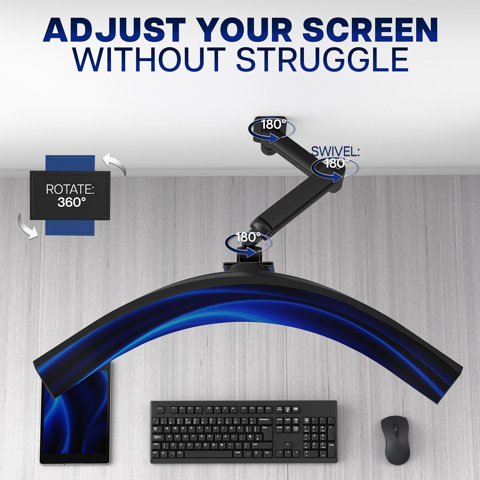 Soporte de Pared con Contrapeso para Monitor Ultrawide Vivo para Pantallas de hasta 49 Pulgadas, Soporta 44 lbs, Movimiento Completo, VESA Máx. 100x100, Negro, MOUNT-V101V
