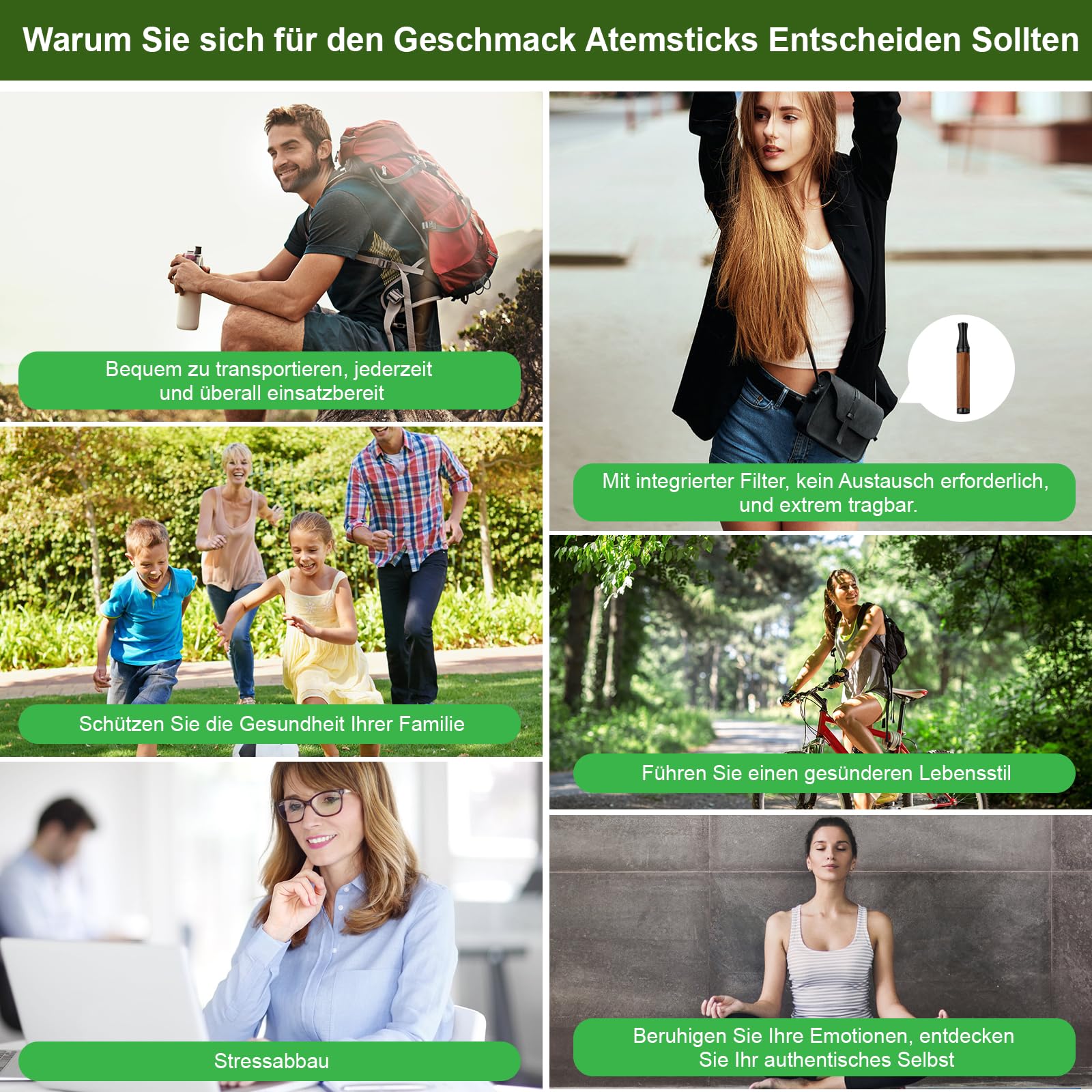 J.Fée S3.0 Rauchentwöhnung Hilfsmittel Wooden Stainless Steel Handheld Mit 15 Filtern mit Fruchtgeschmack,(Peppermint, Sweet Orange, Watermelon)Alternatives et aides sans nicotine-Atemtraining Schwarz