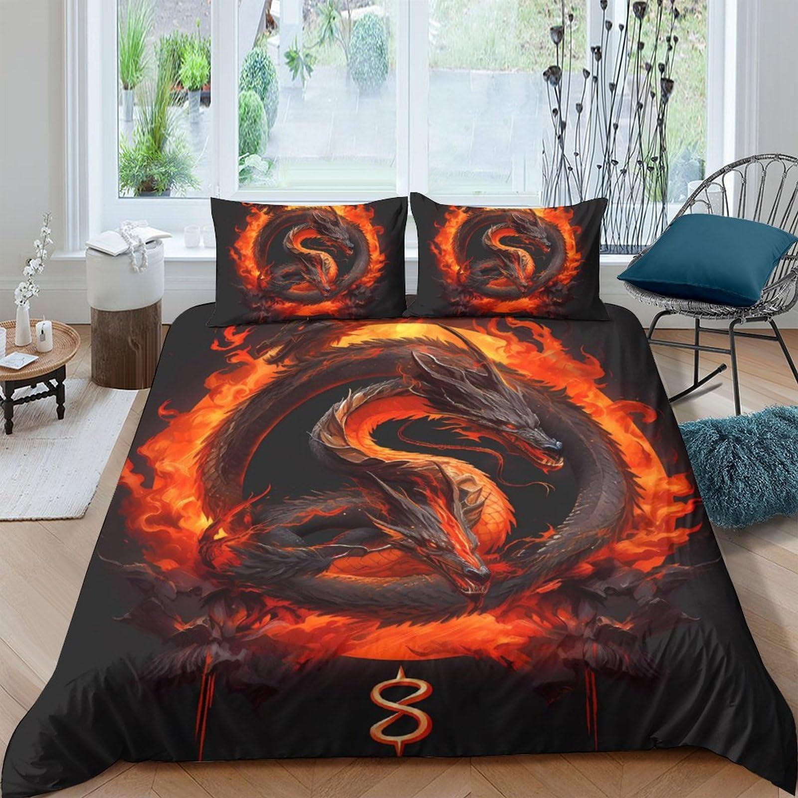 Ctjqhvkz Style-2 3D Printed Fire Dragon Fitted Sheet Microfiber Soft Breathable Black Red Flame Bed Cover For Bedroom Dorm Mattress Decor Single（135X200cm）