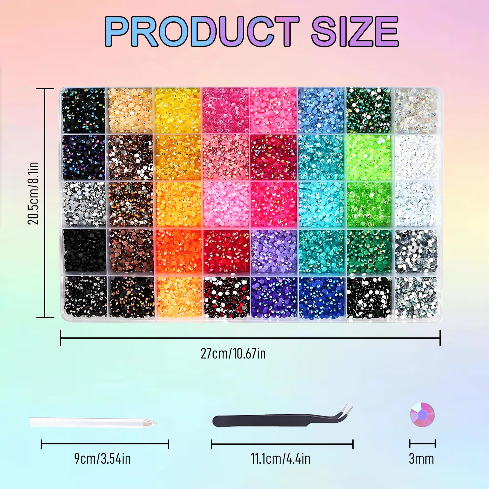 Brillantini Unghie 32000 Pcs 40 Colori Rhinestones 3mm, Cristalli per Bigiotteria e Nail Art, Decorazioni Unghie e Brillantini Viso con Pinzetta e pastello (Senza Colla)