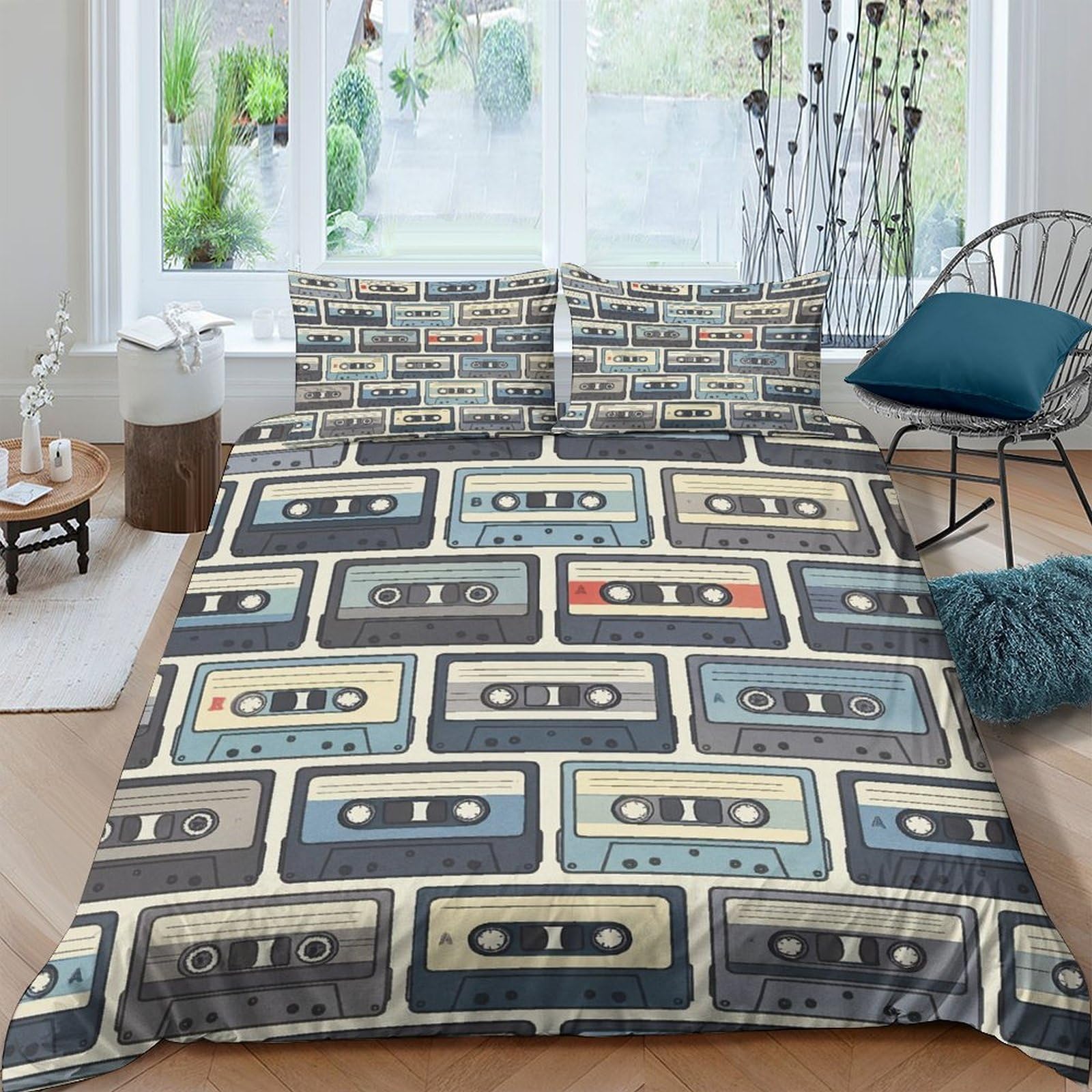 Ctjqhvkz Style-5 3D Printed Vintage Cassette Fitted Sheet Microfiber Soft Retro Tape Bed Cover Machine Washable For Bedroom Dorm Mattress Decor, Anti-Slip Design Single（135X200cm）