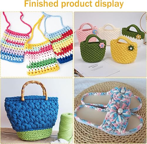 Miniatura 5 de Dazzleimart Kit de ganchillo para principiantes, kit de hilo de tela suave gruesa para tejer de ganchillo, hilo de color sólido, proyectos de bolsos