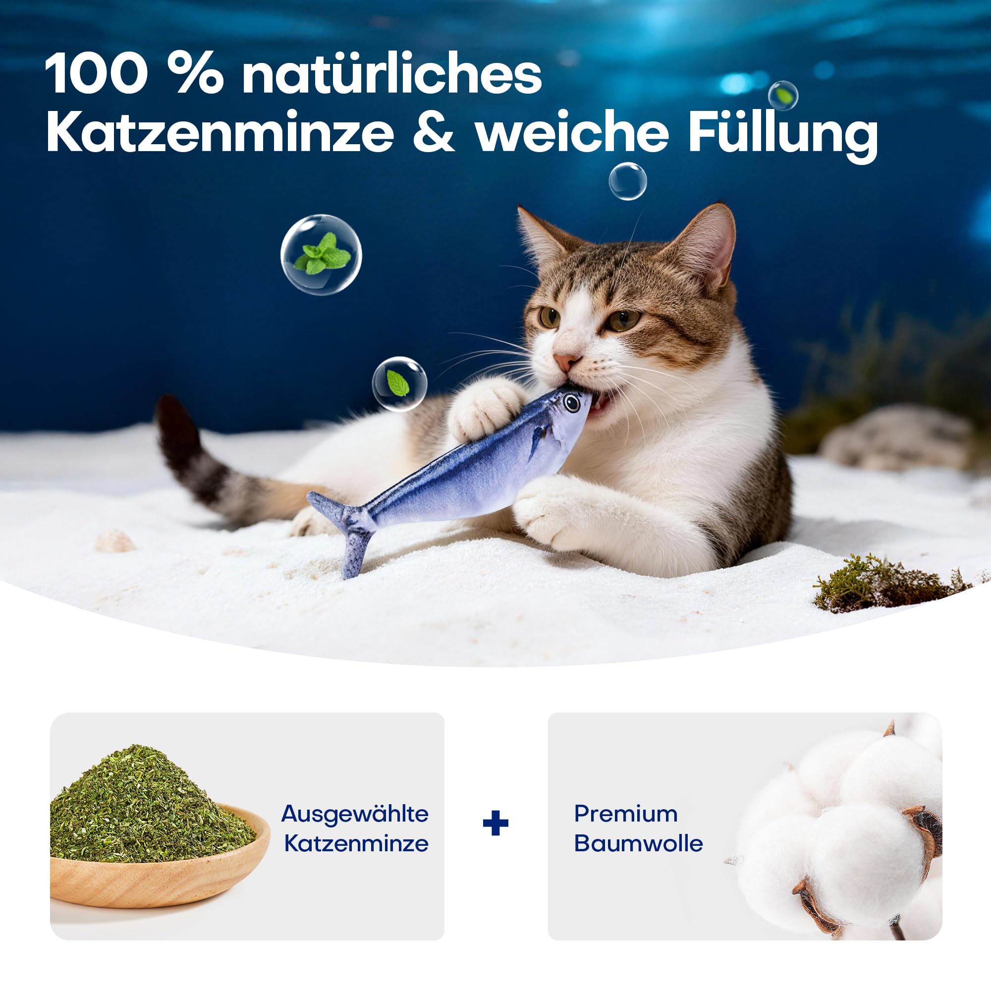 Potaroma Katzenspielzeug, interaktives elektrisches flatterndes Fisch-Spielzeug 3er-Set, wiederaufladbar mit Katzenminze & 3 Flattermodi, 18 cm, Stabiler Plüsch, automatische Bewegungsaktivierung