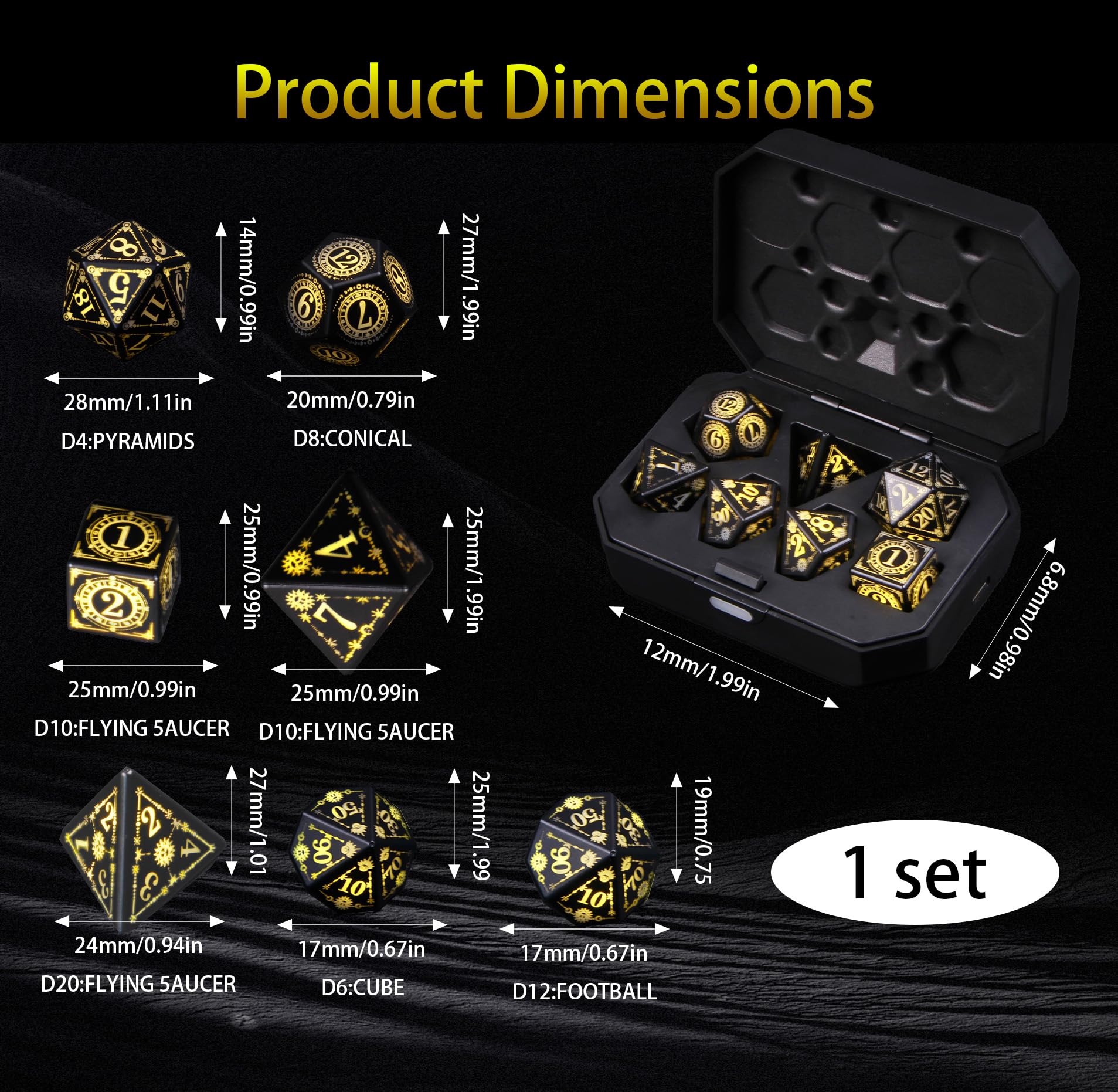ORUZA Beleuchtetes Würfel-Set, 7-teilig, wiederaufladbare LED-DND-Würfel mit Ladebox, polyedrische, leuchtende D&D-Würfel für Dungeons and Dragons, RPG, MTG, Rollenspiele, Tischspiele