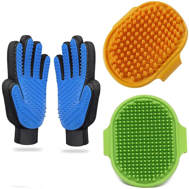 Escova para Cães e Gatos com Luvas de Silicone e Borracha TRP Orange, Conjunto com 3