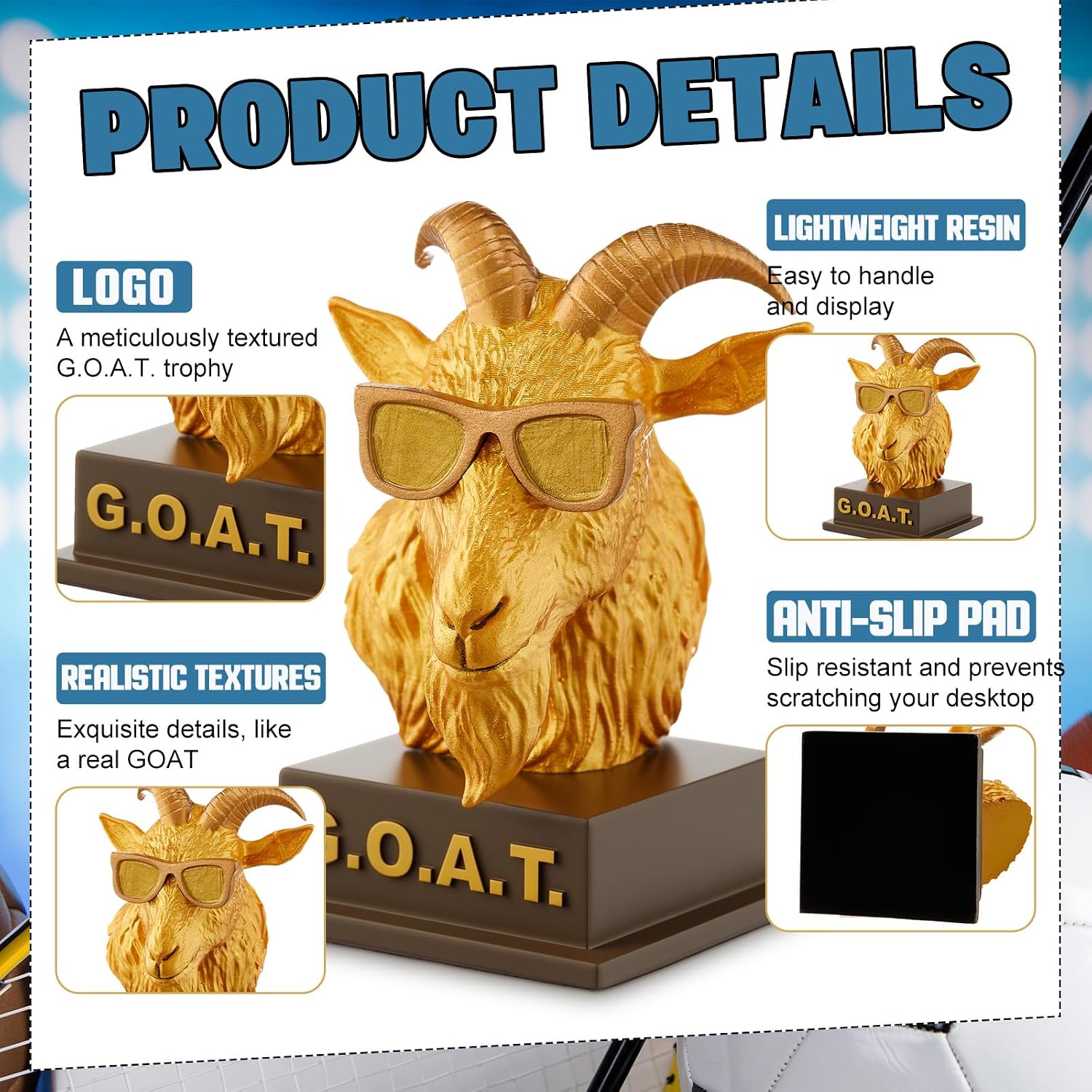Huquary Goat Trophy Funny Award for Winner, 4.5 Inch, Resin | for Adults, Sports Football Winner, Employee Recognition, Boss Coworker Teacher Appreciation Gift, Office Mvp