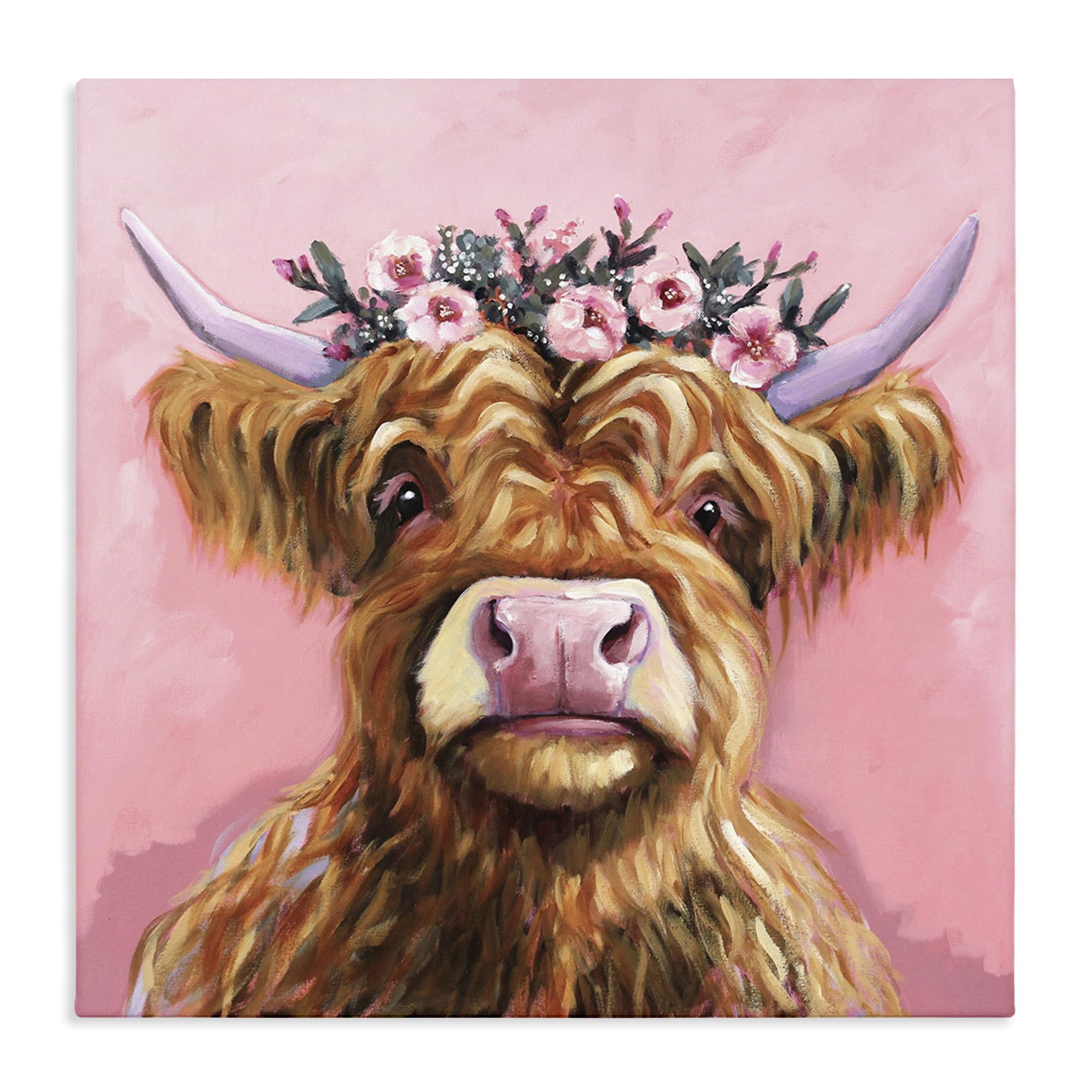 Stupell Industries Pastel Highland Cow Portrait 'Grace Of The Glen', Canvas Art, 24 X 24 Inches, Easy To Hang And Sturdy, Made In Usa, By Lucia Stewart