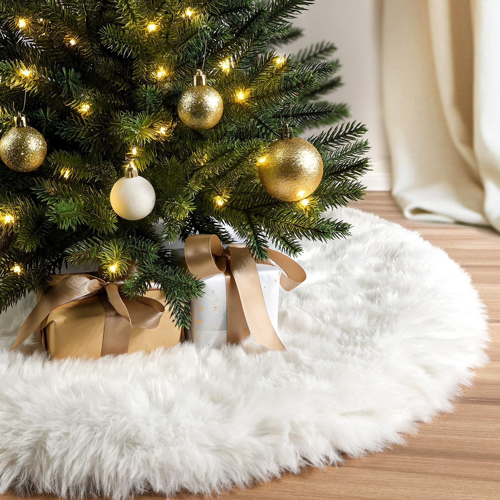 N&T NIETING Weihnachtsbaum Decke, 71cm Weihnachtsbaum Rock Weiße, Pelz Weiche Luxus Faux Weihnachtsbaumdecke Rund Christbaumdecke für unter den Weihnachtsbaum Deko