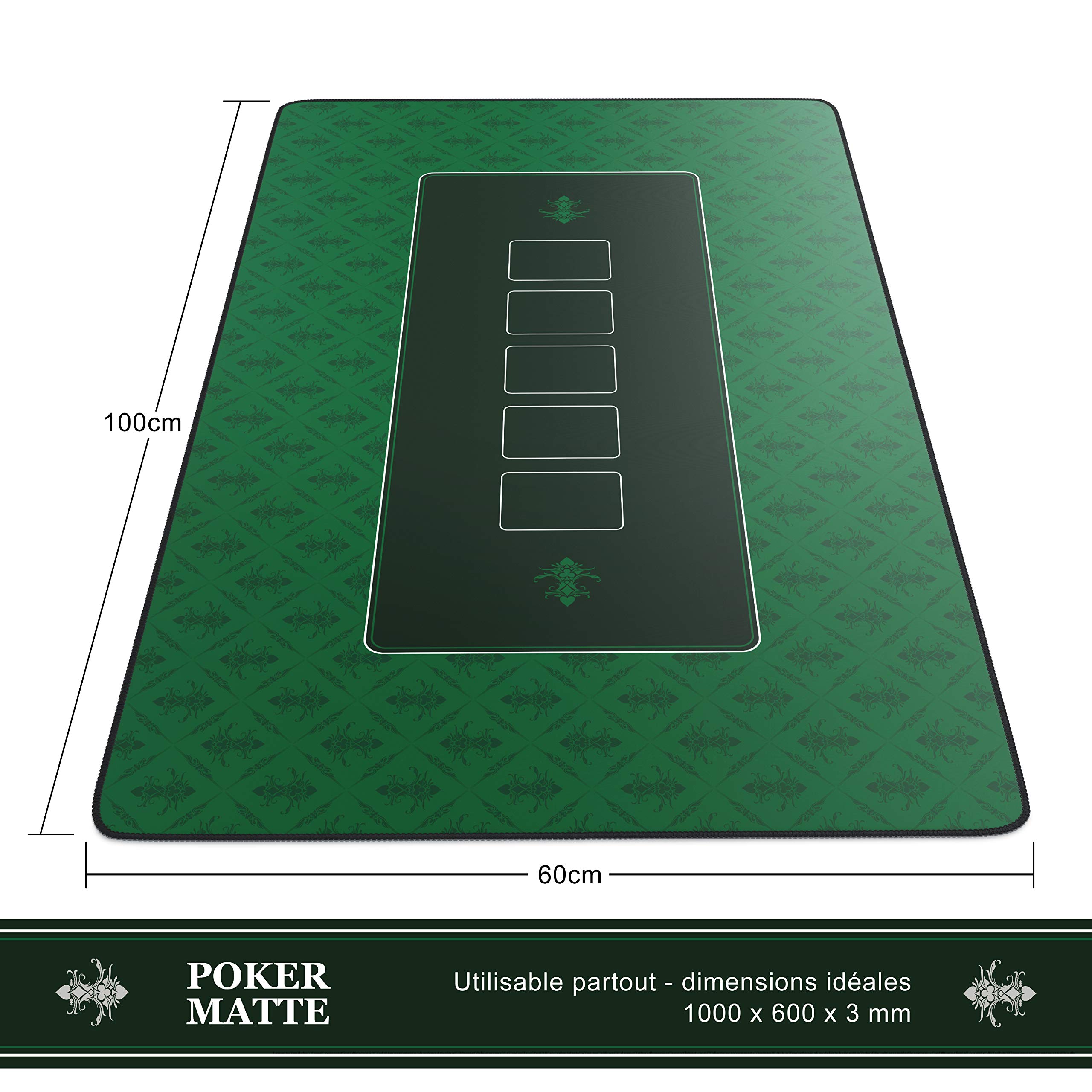 CSL- Tapis de Poker rectangulaire Vert 1000x600mm, sous-Main Bureau 100x60cm, Table pour Jeux de Poker, Taille Large XXL, Surface en Tissu, Base antidérapante, Précision et Confort