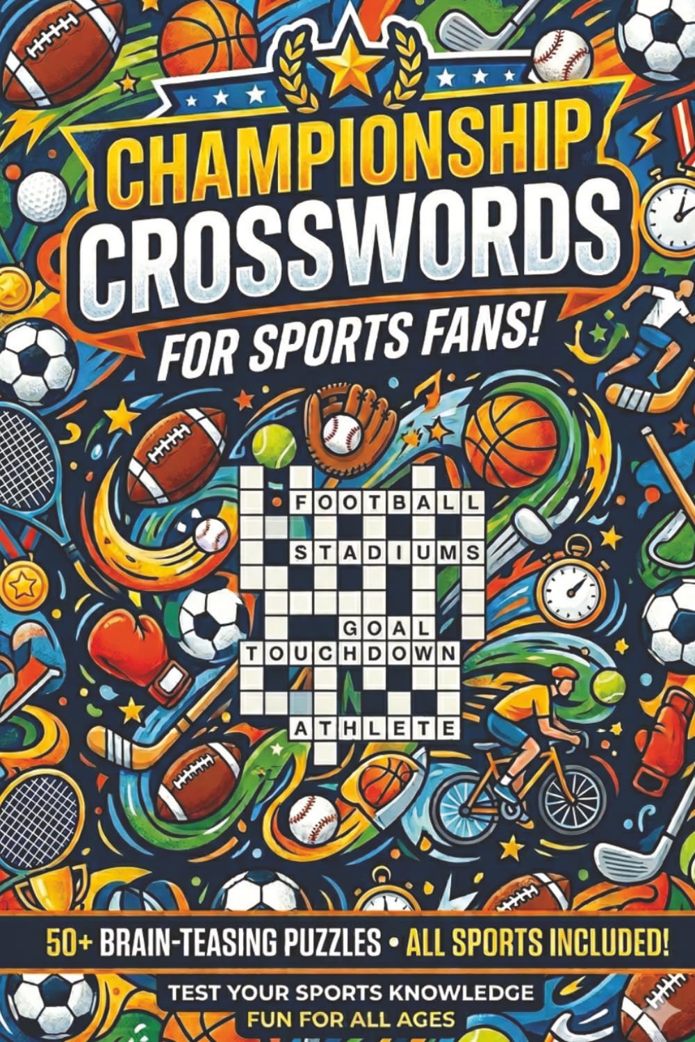 Championship Crosswords: Sports Trivia Crossword with easy to read Print | Sports Trivia | For Sports Fans | 6x9 inches | 50+ puzzles | Gifts for Vacation