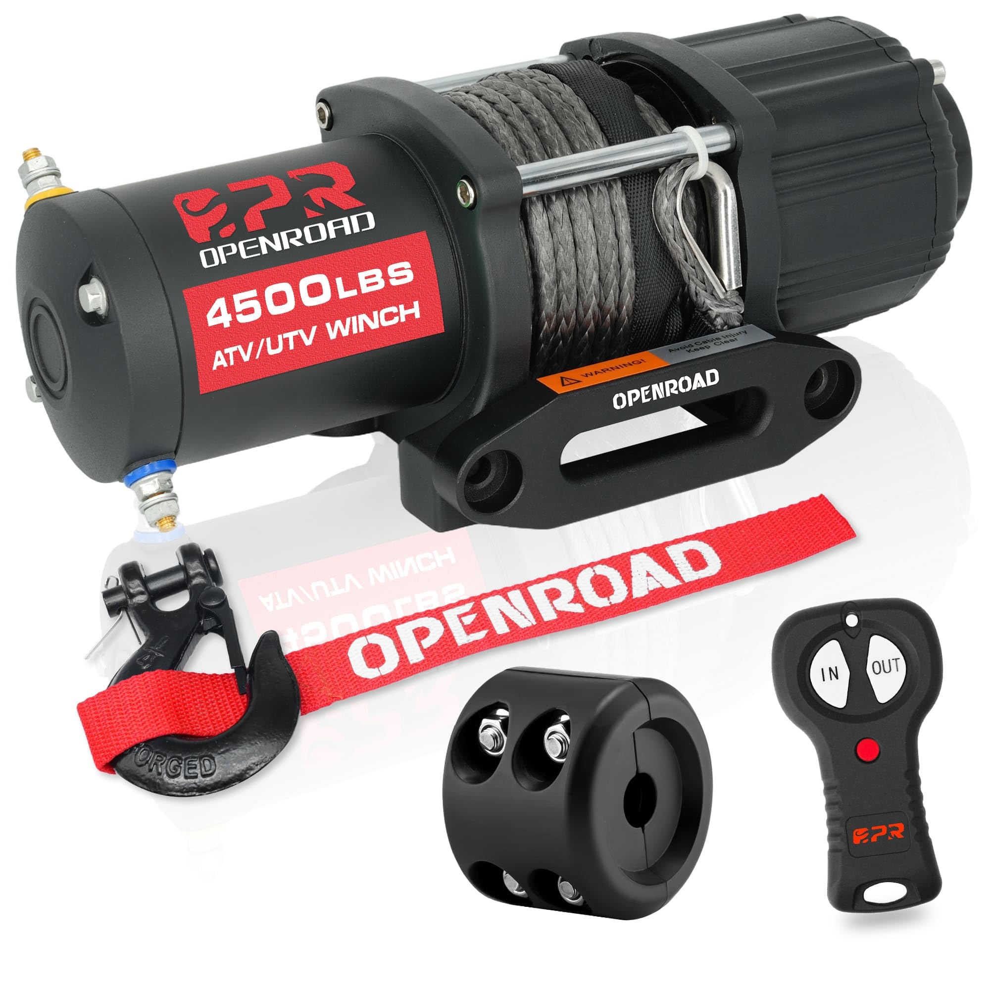 OPENROAD 4500 lb ATV/UTV Winch,Waterproof IP67 Electric Winch with 1/4"×50' Synthetic Rope,Wireless Remote and Winch Stopper (4500lb Without Mounting Plate)