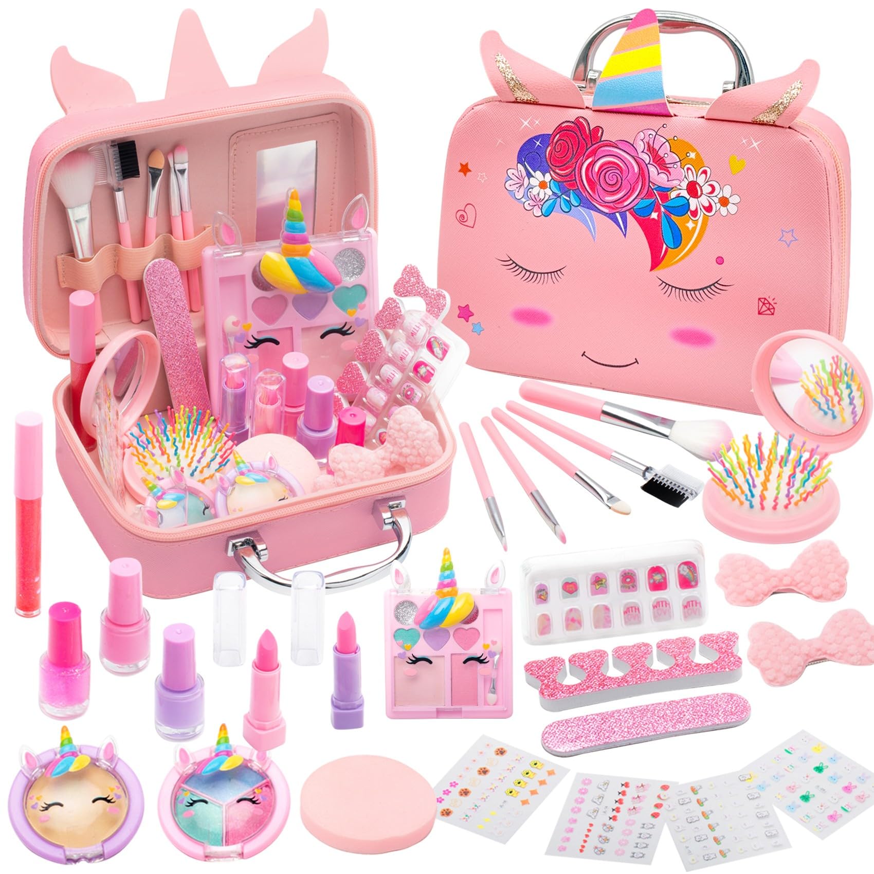 Washable & Non-Toxic Kids Makeup Kit Girls - Real Cosmetic Toy Set with Mirror, Lip Gloss & Nail Polish for Ages 4-8 for 5 6 7 Year Old