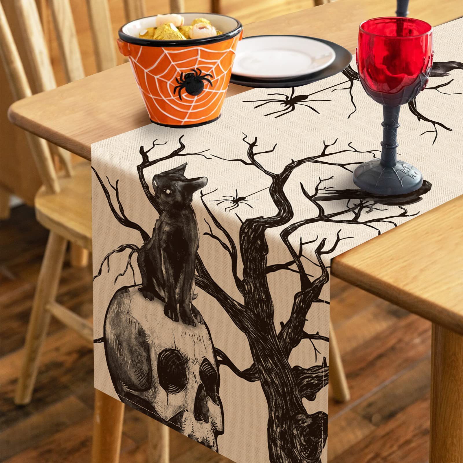 Chemin De Table Halloween Chat Noir Et Citrouilles – 40 X 140 Cm, Polyester - 10