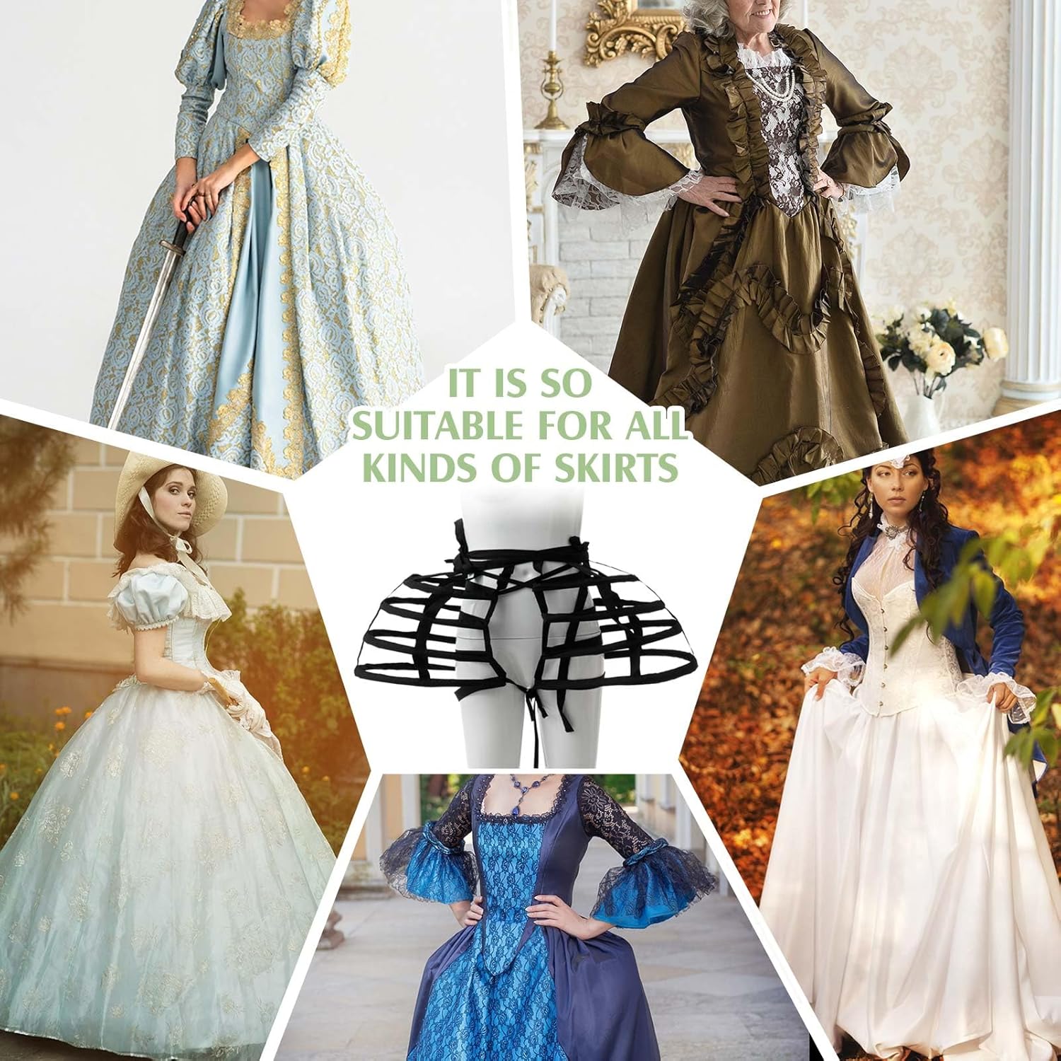 Hercicy Pannier Petticoat Women, Victorian Bustle Cages Hoop Skirt Petticoat for Women Under Dress, Christmas Party Costume - Image 6