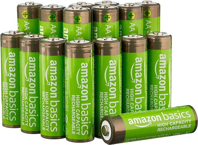 Amazon Basics AA-batterier med hög kapacitet - Uppladdningsbara batterier, 2400mAh, NiMh, förladdade, 16 stycken