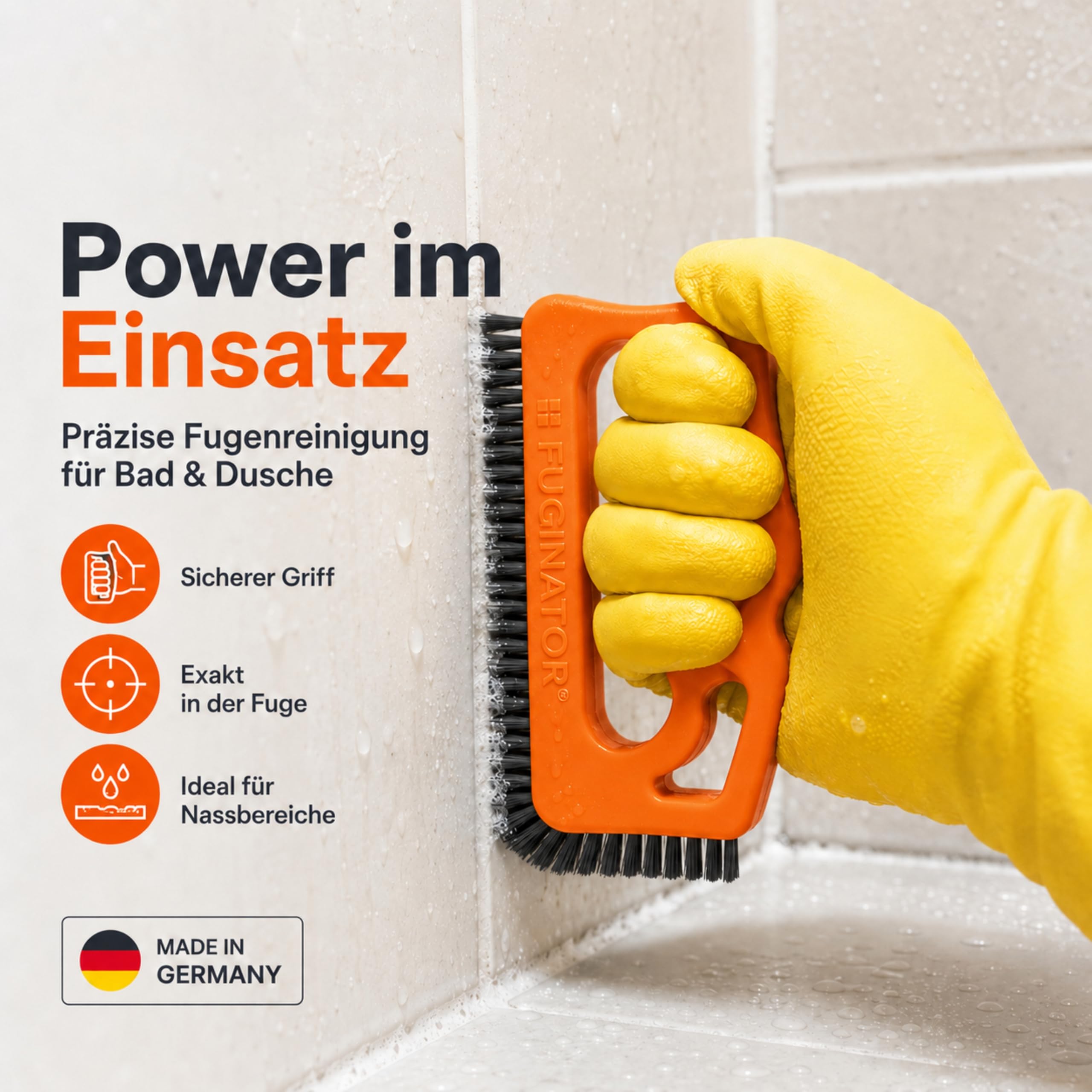 FUGINATOR® Szczotka do fug, szczotka do czyszczenia fug w łazience, toalecie, kuchni itp. - Czyszczenie płytek ściennych i podłogowych - praktyczna szczotka do fug i