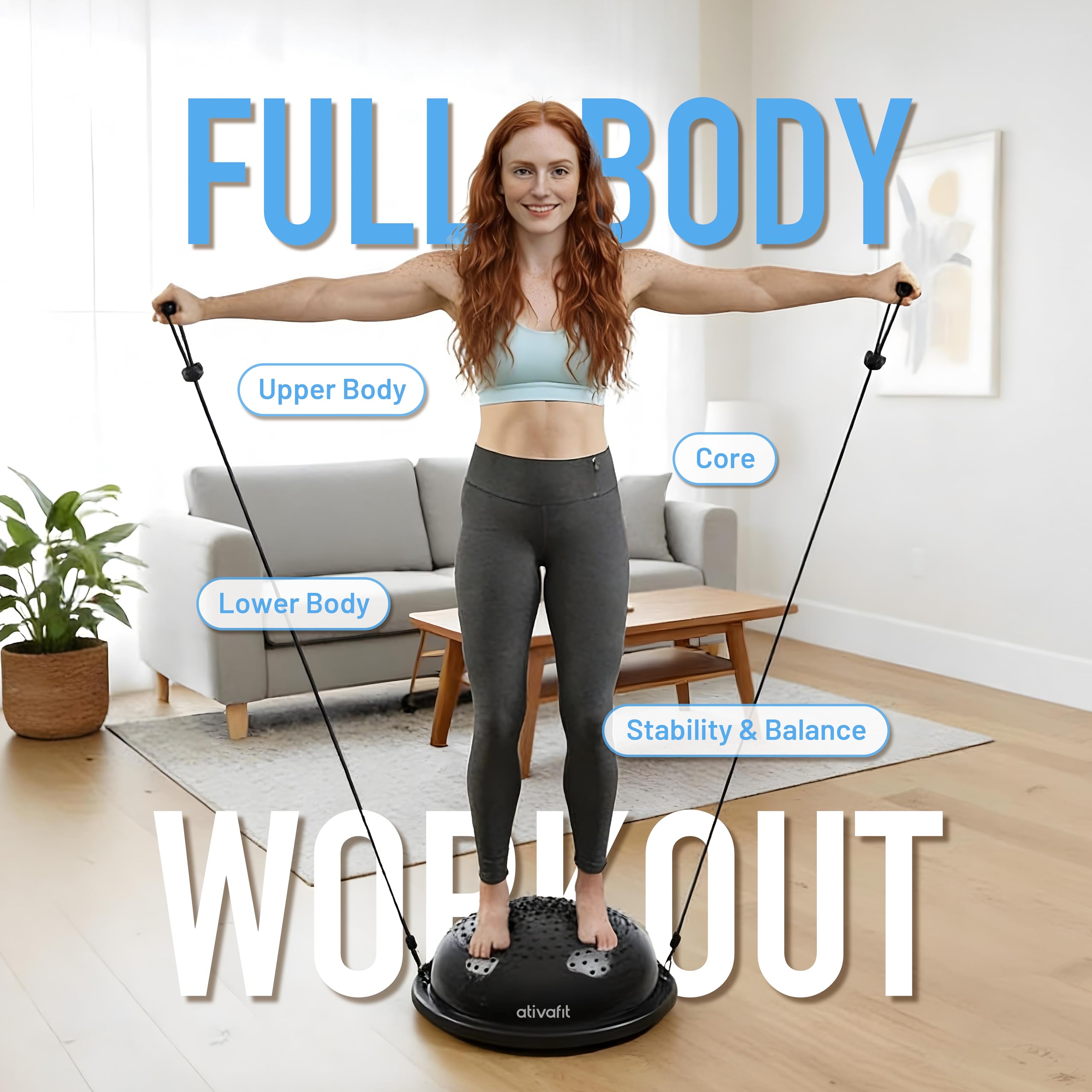 Demi-balle D’équilibre ATIVAFIT Avec Sangles – Antidérapante, Pour Fitness, Gainage Et Rééducation à La Maison