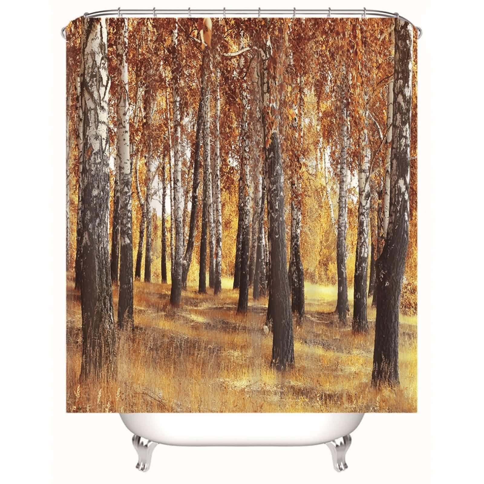 Rideau de douche en polyester premium au motif forêt avec finitions soignées et anneaux