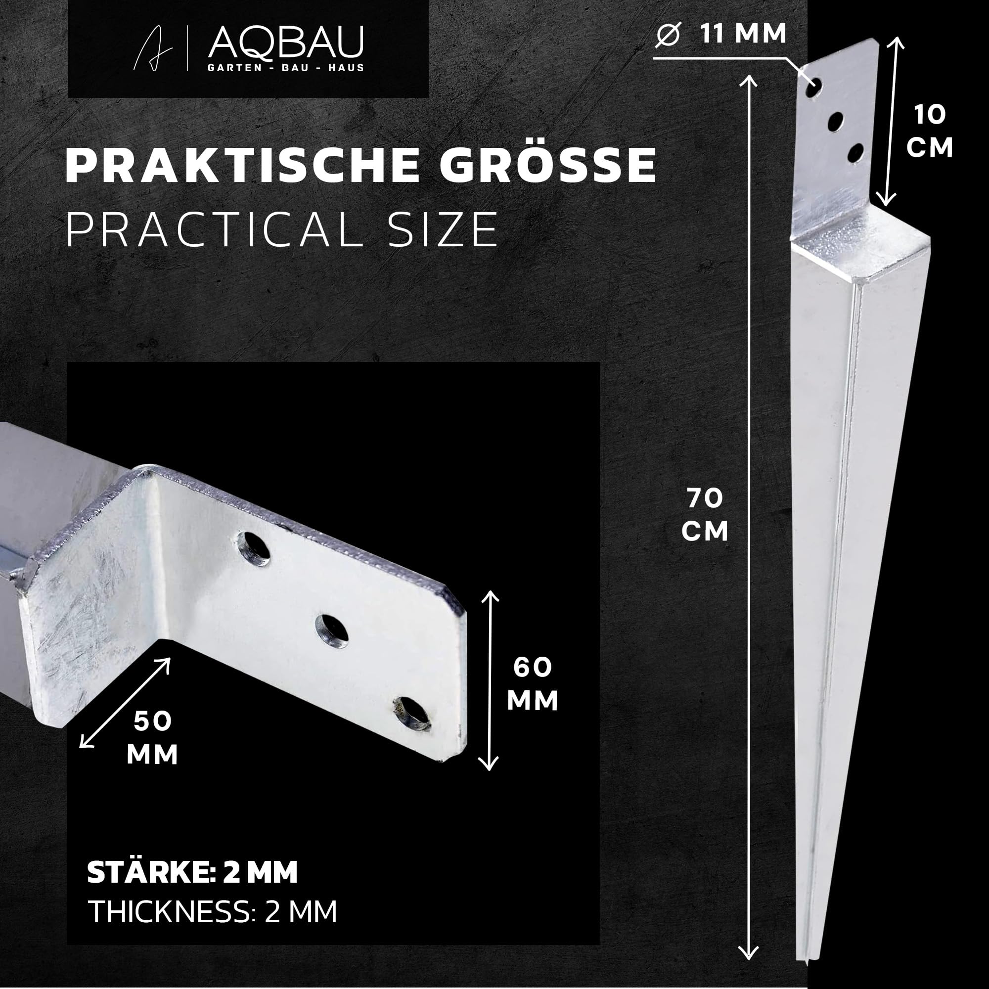 4er Set Pfostenträger 60x600 mm – Einschlaghülse L-Form feuerverzinkt – Bodenhülse für Holzpfosten, Pfostenanker, Bodenanker – Schwerlast Erdspieß für Carport, Pergola, Gartenbau