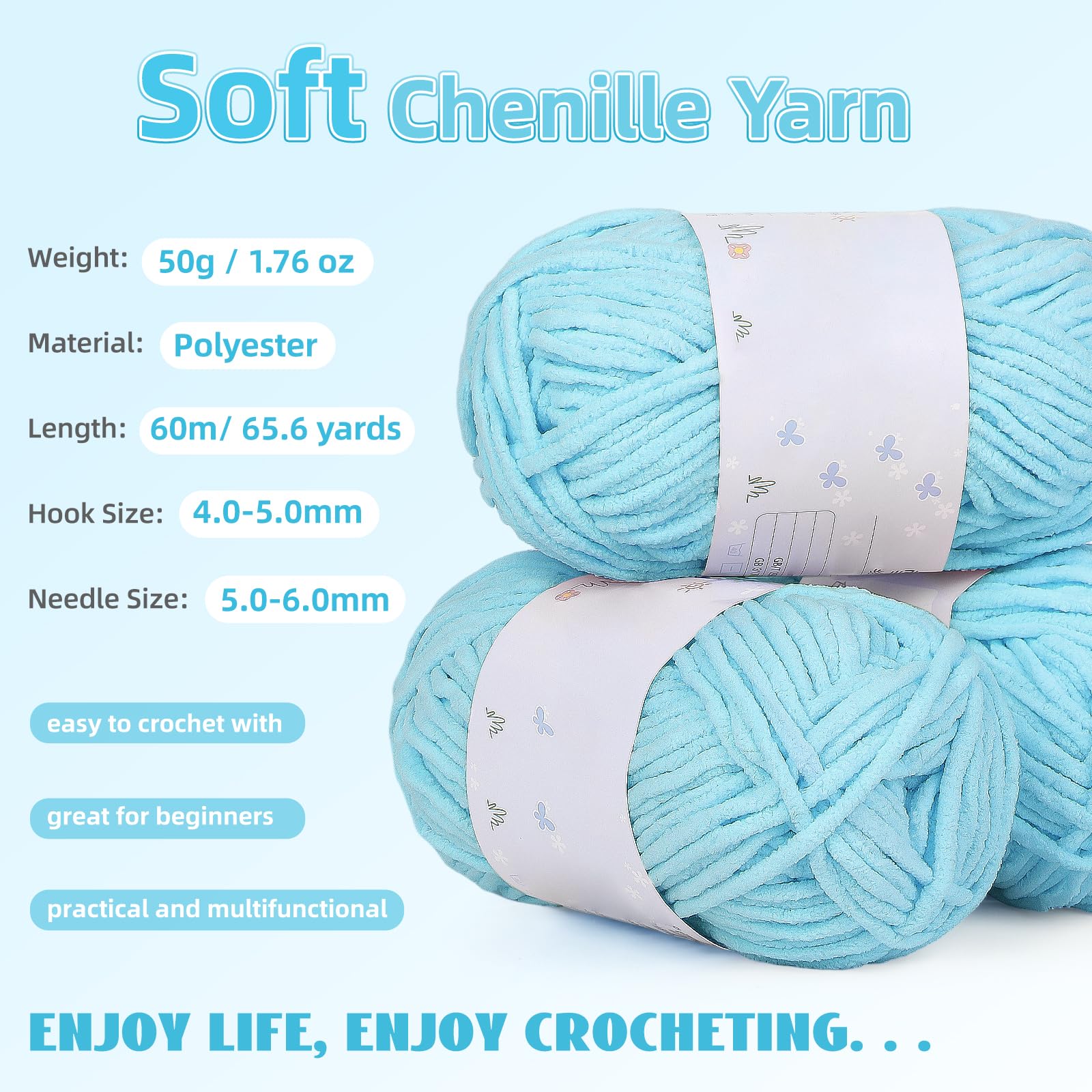 Aeelike Häkelset für Anfänger, einfaches Häkeldecken-Set mit weichen Chenille-Garnen, detaillierte Anleitung zum Häkeln, Zubehör, komplettes Häkelset für Anfänger, Meeresblau | Decke Häkelset für Anfänger Erwachsene mit Chenille-Garnen Detaillierte Video-