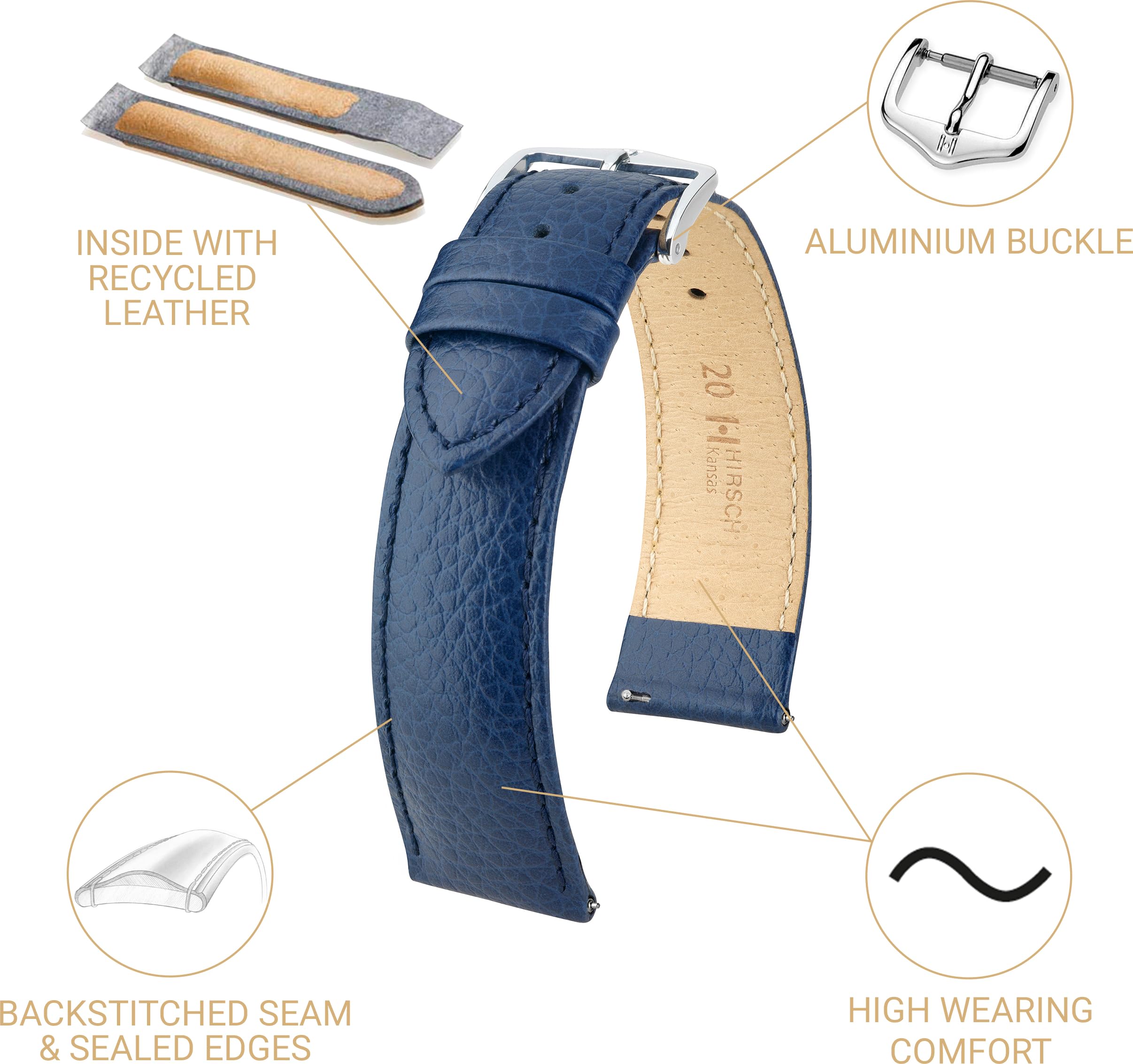 HIRSCH Cinturino Kansas M - vera pelle di vitello - stampa a bufalo - uomo/donna - blu - 16 m