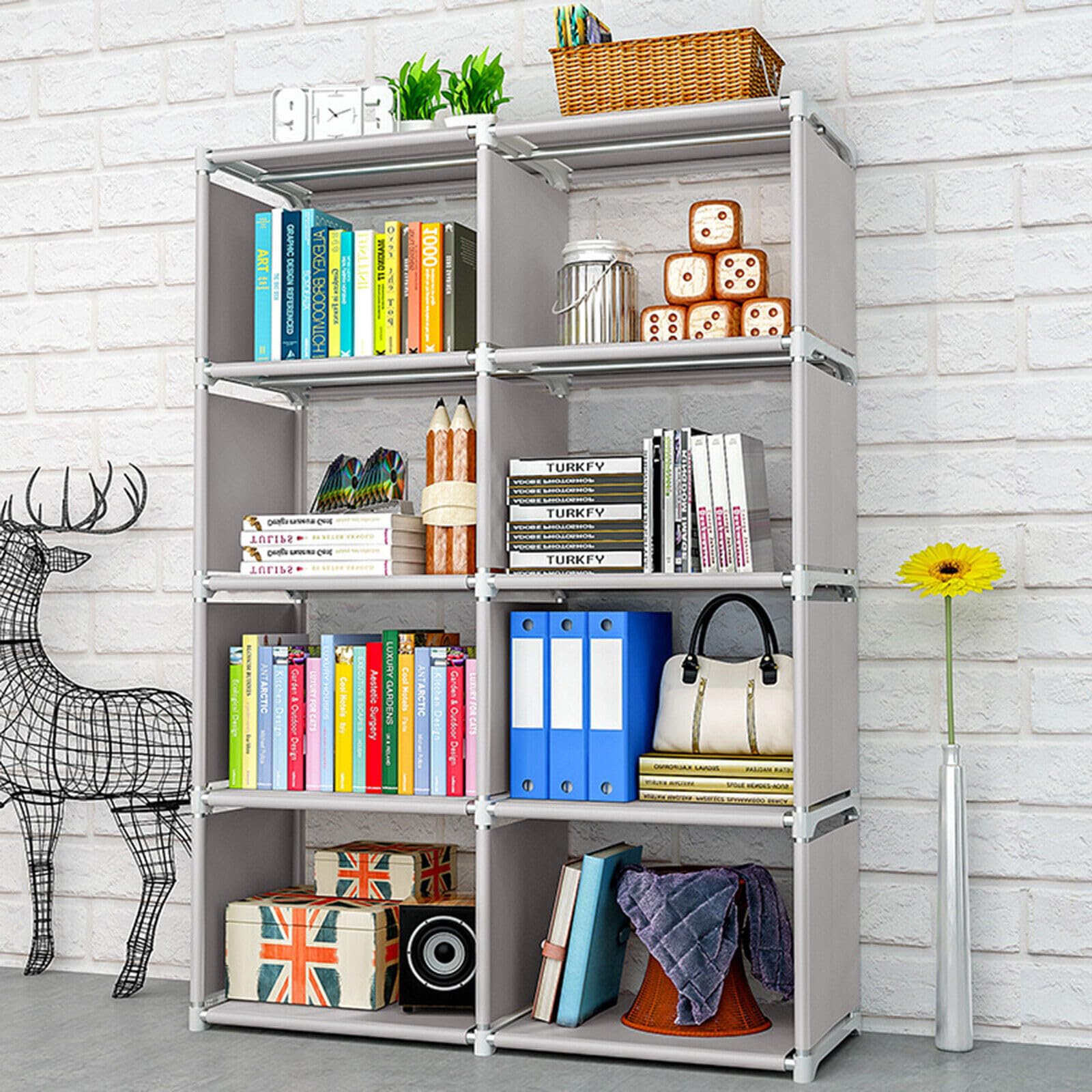 i.Trust Plastic 8 Cubes 4 Layers Bookshelf Storage Shelve Books Rack Bookcase Cabinet Organizer 8 Layer, Grey Color 126 X 30 X 80 Cm
