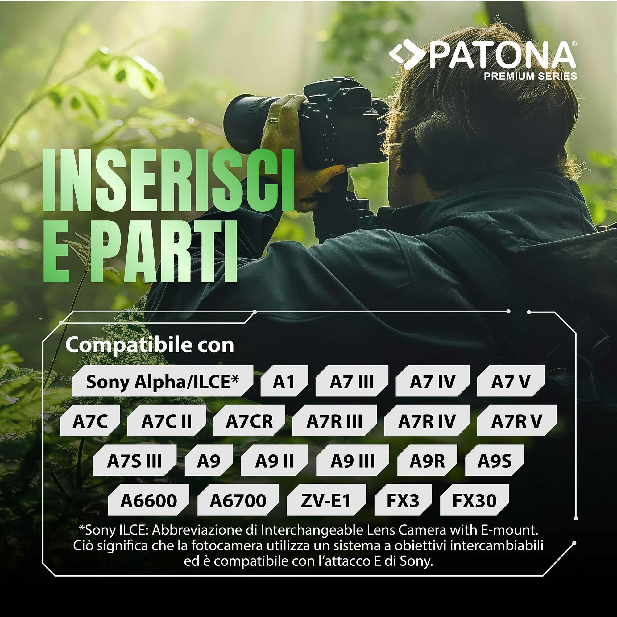 PATONA 2x Premium Batteria NP-FZ100 2400mAh – ricambio per Sony Alpha 6600 6700 7 III/IV 7C II 7CR 7R IV/V A1 FX3 FX30 ZV-E1 – la scelta conveniente per la piattaforma FZ100