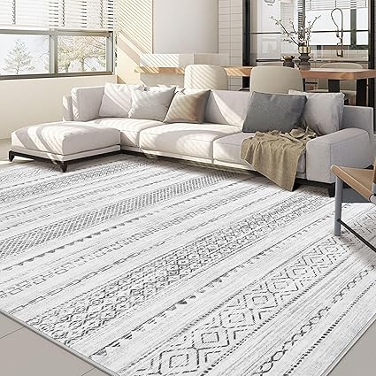 Nakagishi 6x9 Area Rugs Living Room: Washable Boho Large Neutral Soft Farmhouse Rug Stain Resistant Modern Indoor Floor Non-Slip Carpet for Bedroom Nursery Kids Playroom Office Dining Room Dorm- Grey